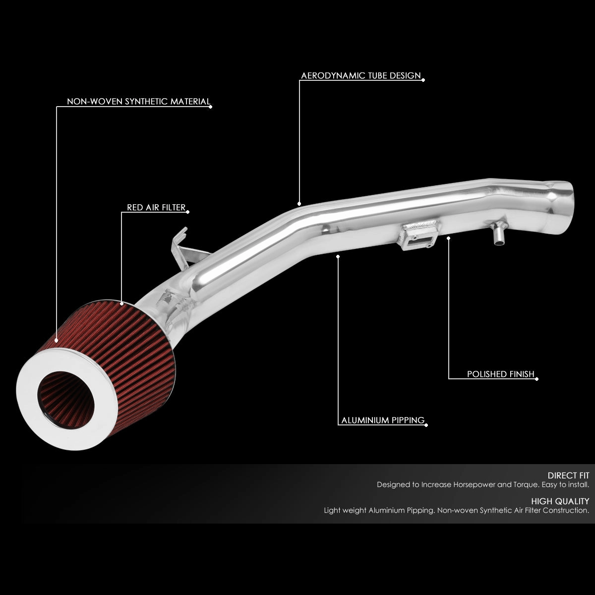 04-06 Nissan Maxima Aluminum Cold Air Intake w/Red Cone Filter
