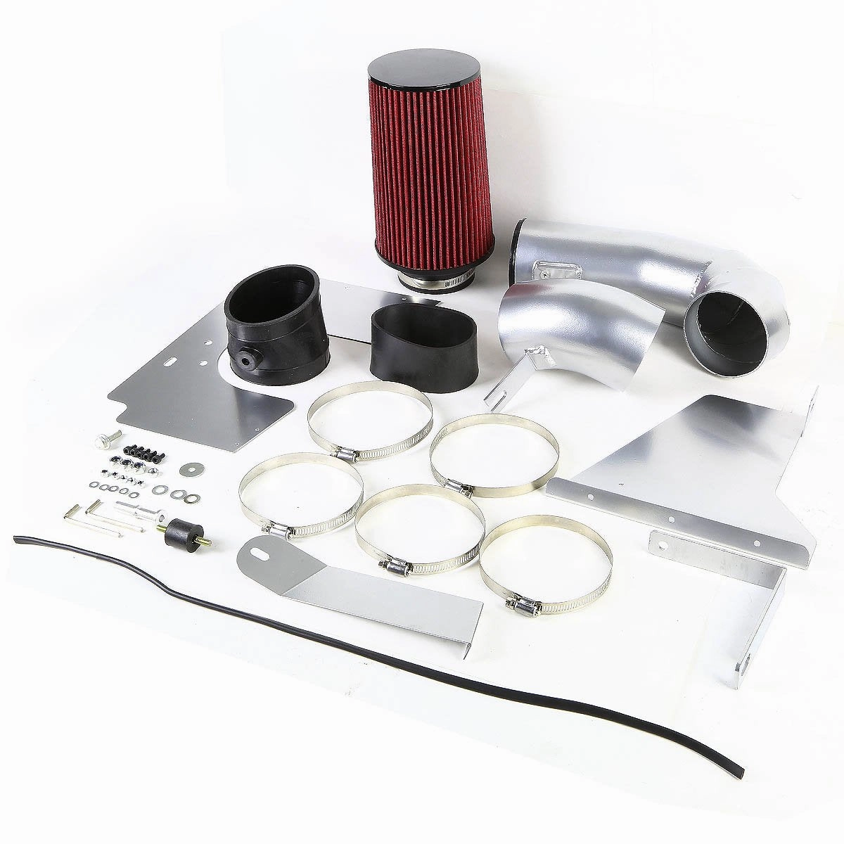 05-09 Ford Mustang 4.6L V8 Aluminum Cold Air Intake Kit w/Heat Shield Filter - Silver