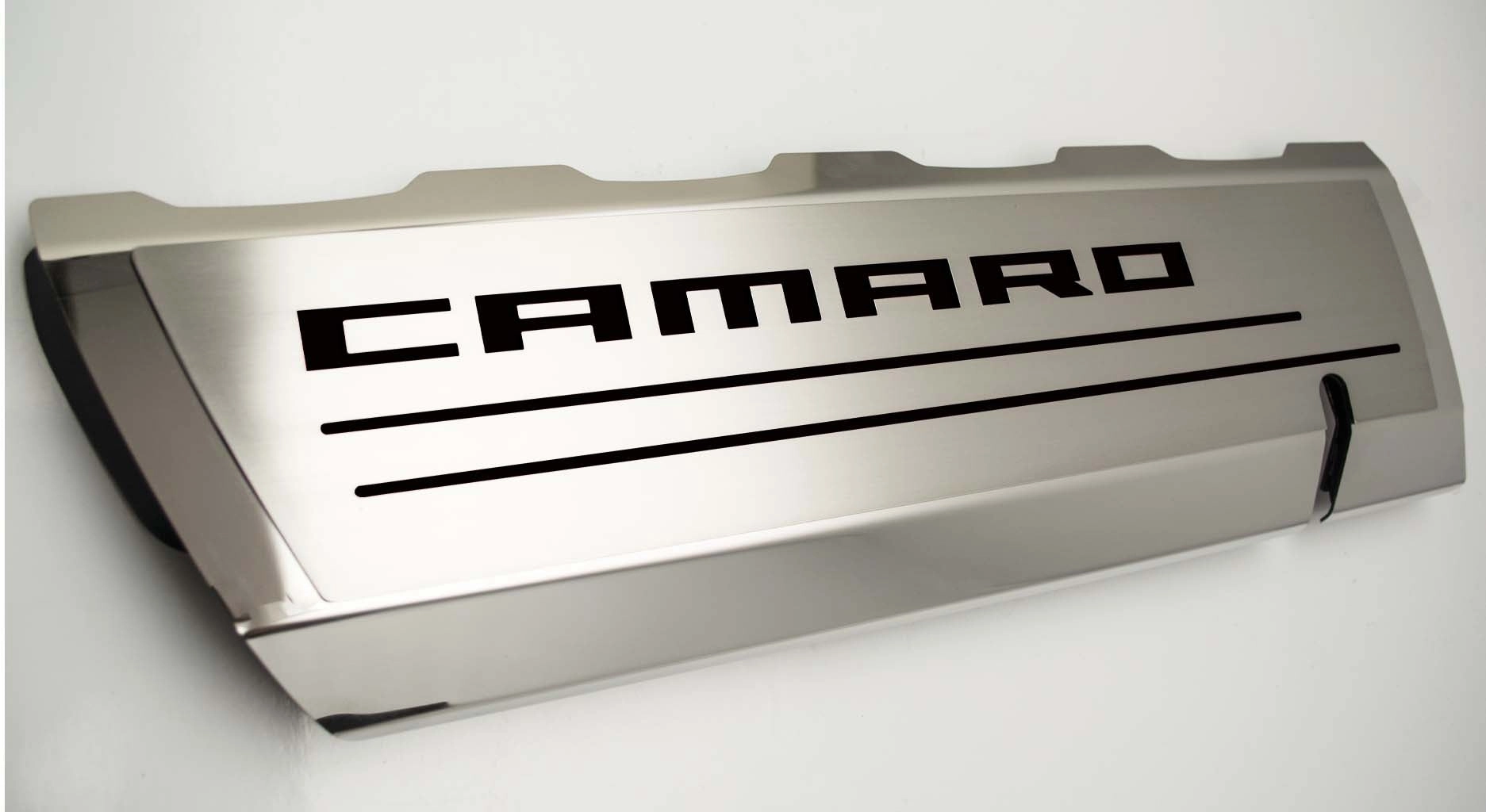 2016-2021 Camaro SS - Fuel Rail Cover Overlays with CAMARO Cutout 2Pc - Polished Stainless Steel