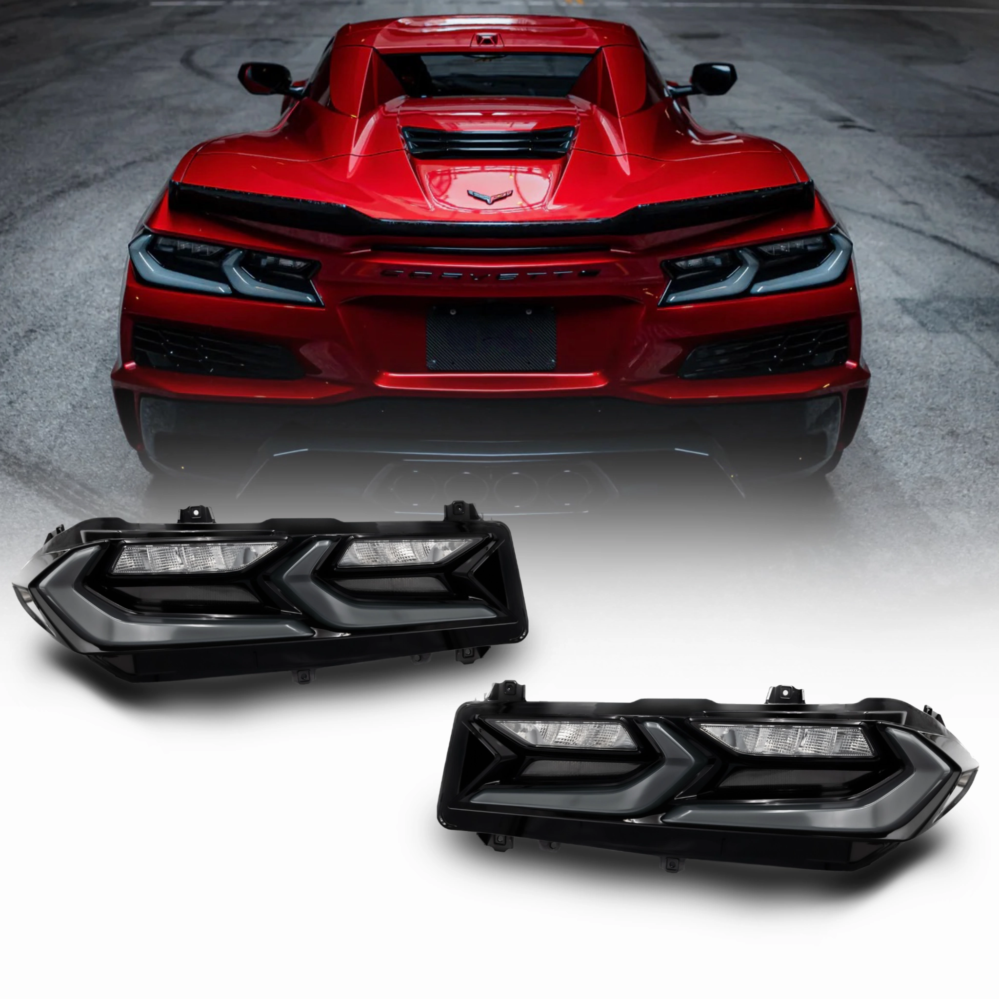 2020-2024 Corvette C8 Euro Smoke Style LED Taillights Amber Sequential Pair