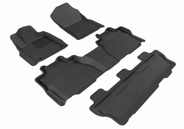 3D MAXpider Floor Mats Toyota Sequoia 8 Seater 1st Gen (08-11) All-Weather Kagu Series Black - Front / Second / Third Row