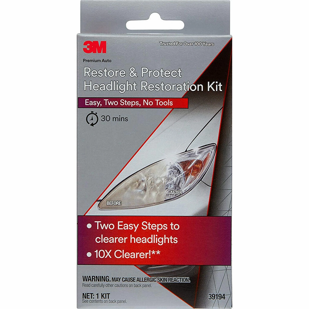 3M Auto Restore and Protect Headlight Restoration Kit, Clearer Headlights in 2 Easy Steps, 39194