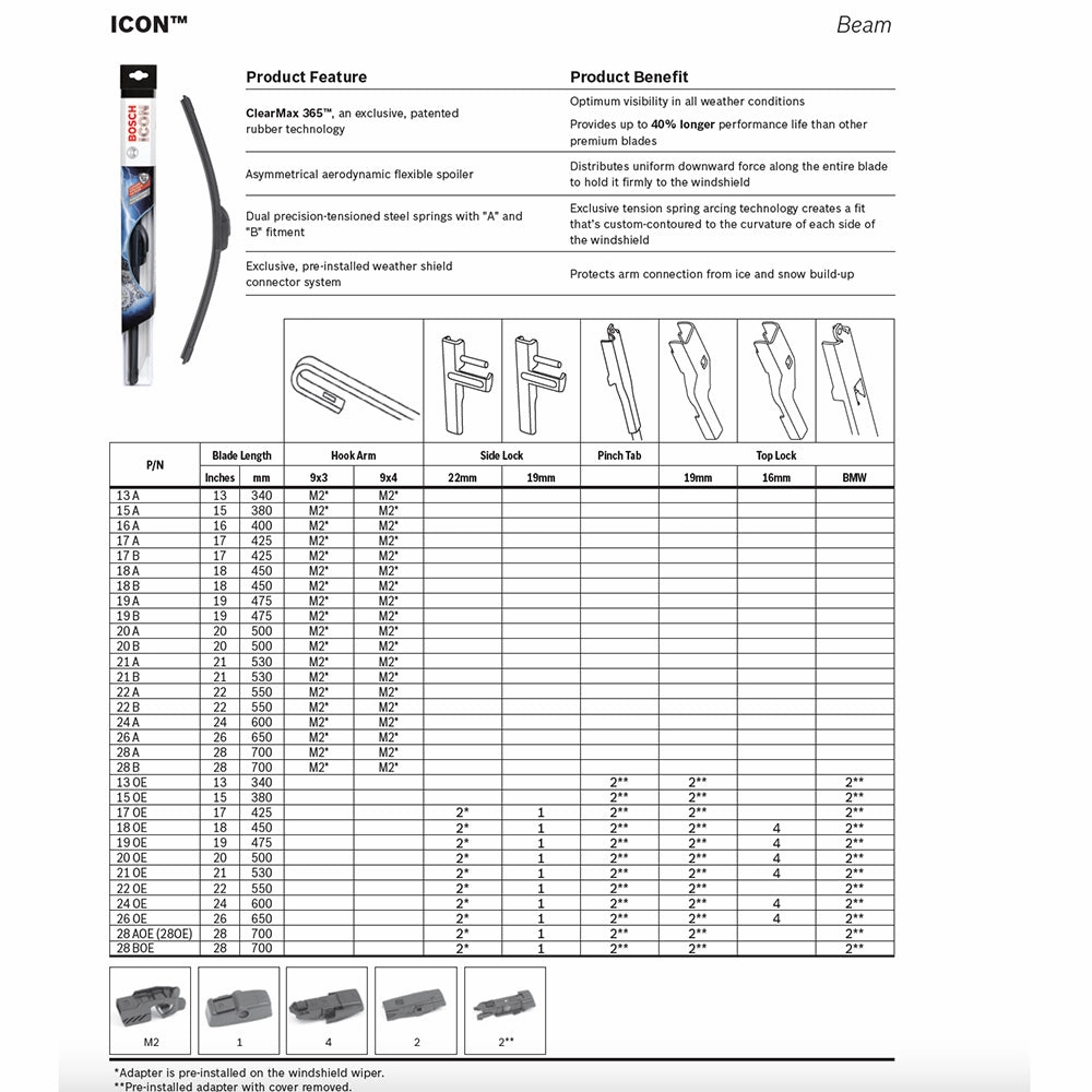 BOSCH ICON 26A Wiper Blade 26" inch, Up to 40% Longer Life