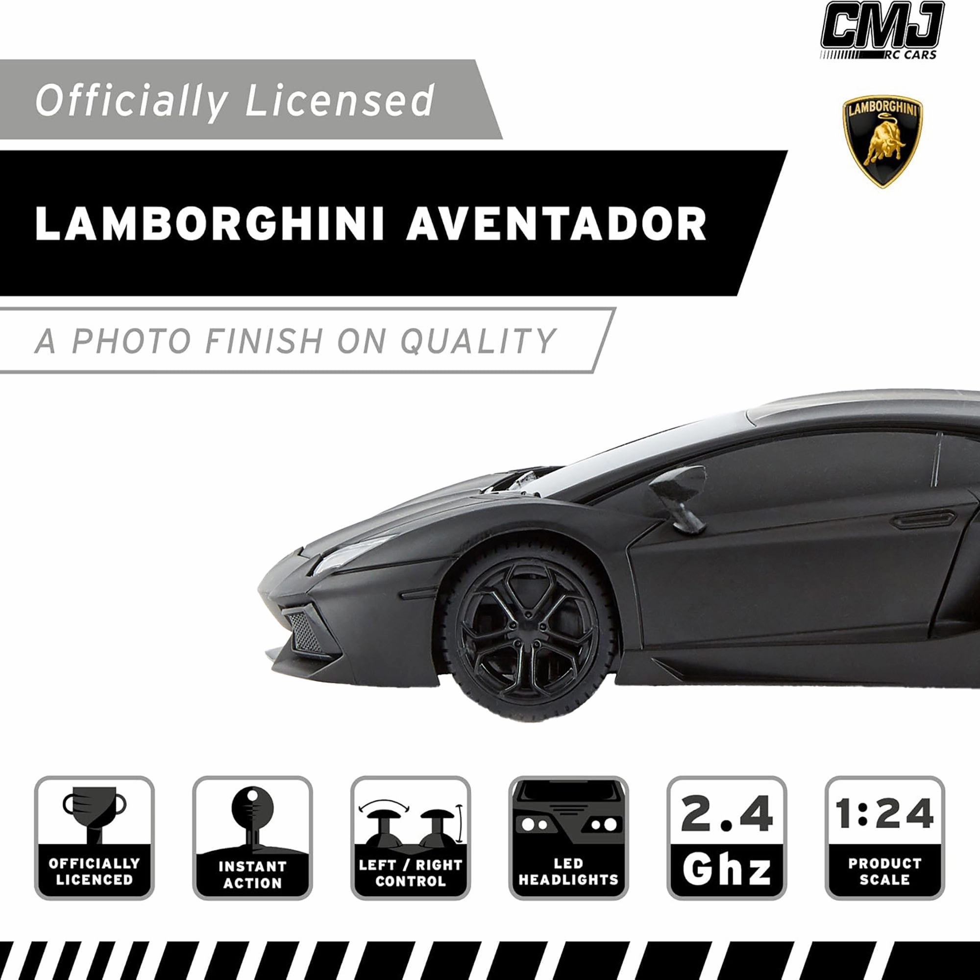 CMJ RC Cars: Lamborghini Aventador LP700-4 - Black - 1:24 Scale, 2.4GHz, LED Headlights