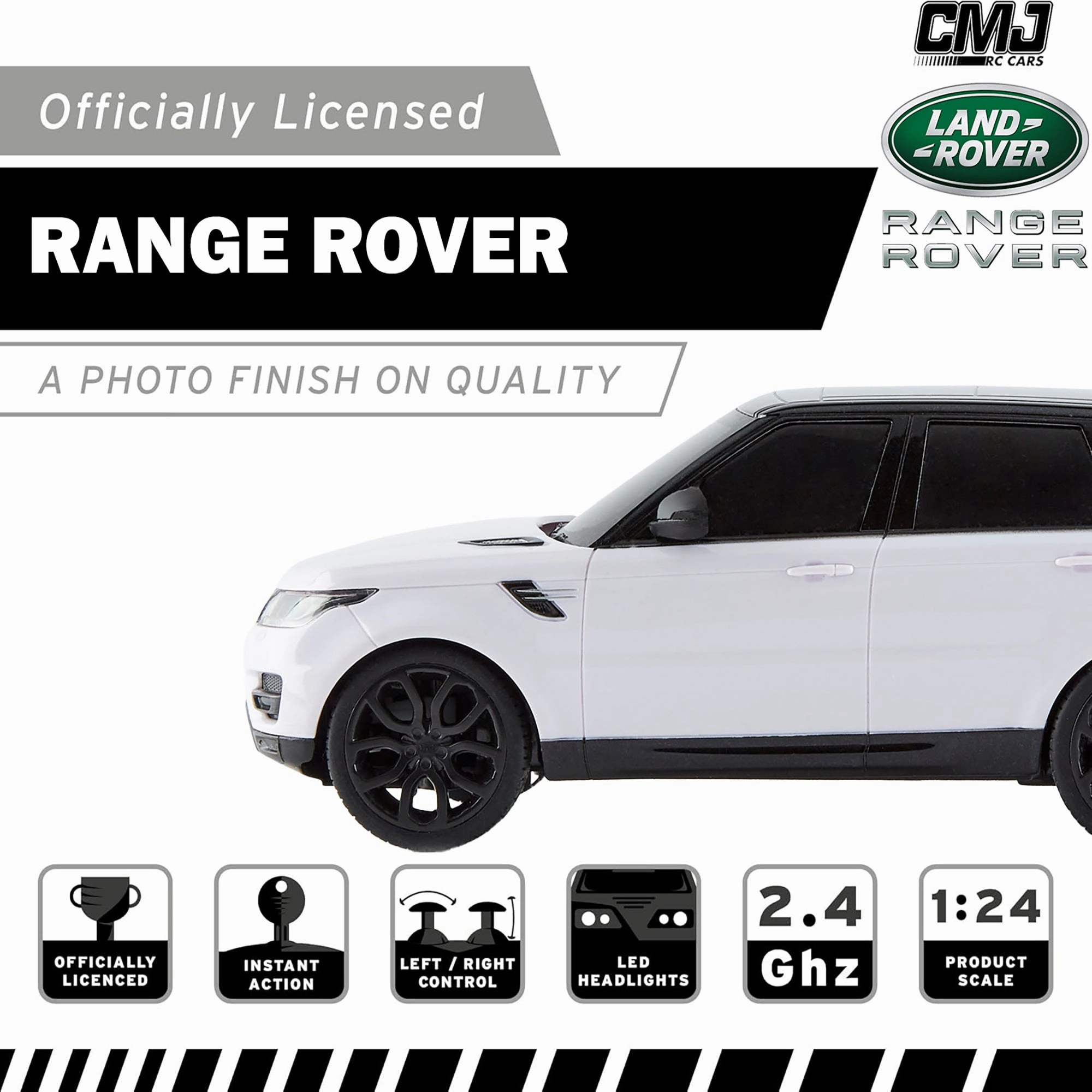 CMJ RC Cars Range Rover - White - 1:24 Scale, 2.4GHz Remote Control SUV with LED Headlights