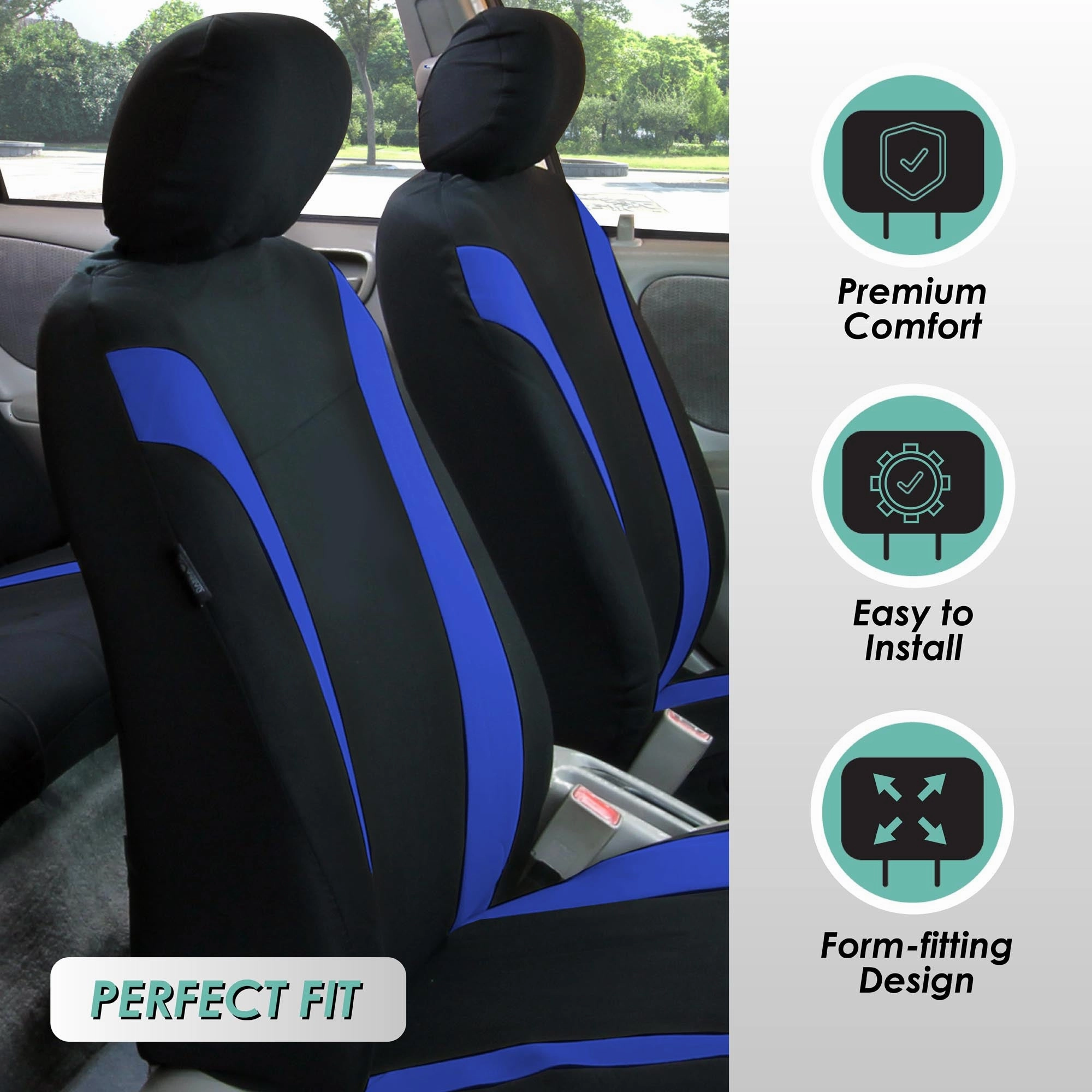 Cosmopolitan Flat Cloth Seat Covers - Front Set Blue