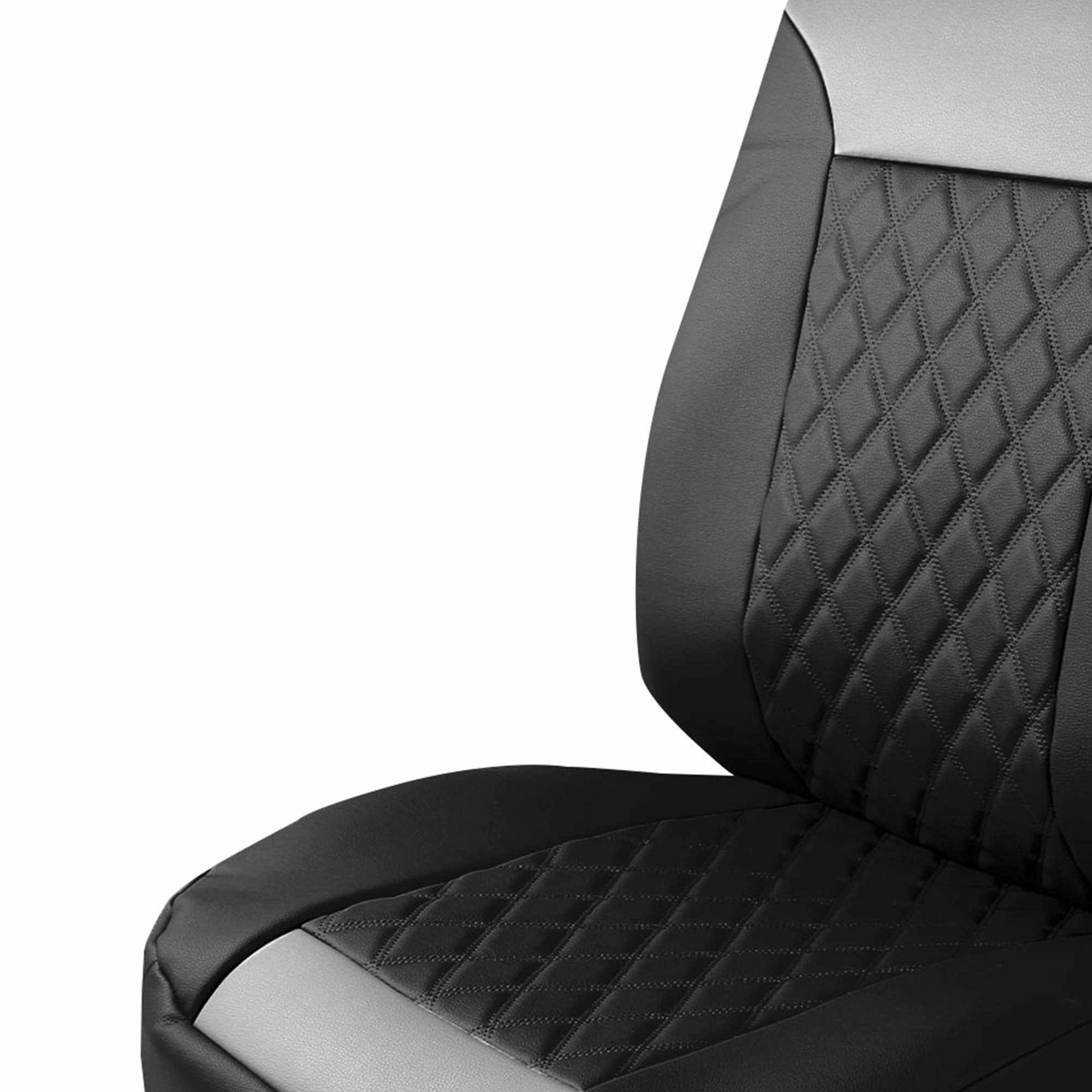 Deluxe Faux Leather Diamond Pattern Car Seat Cushions - Front Set Gray / Black