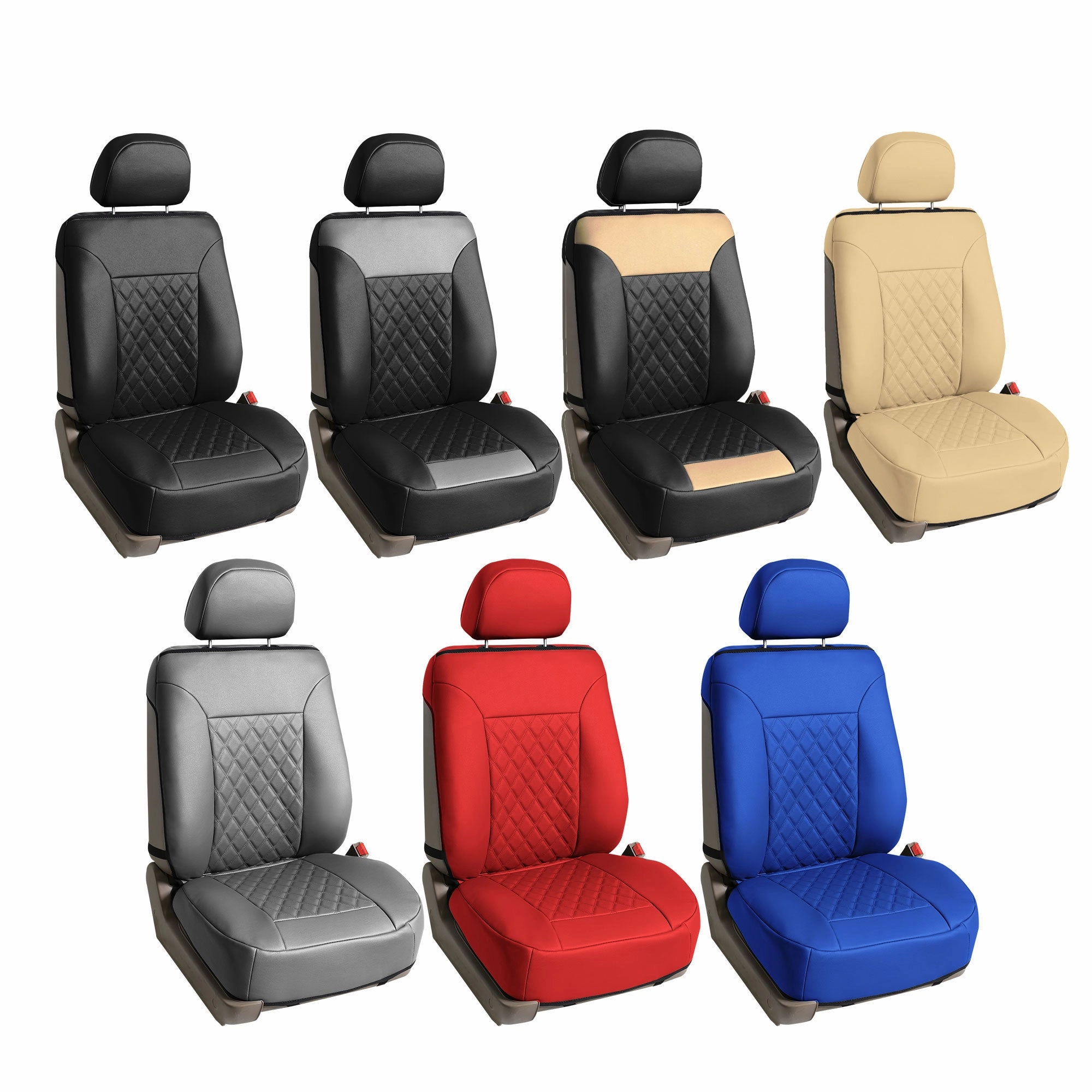 Deluxe Faux Leather Diamond Pattern Car Seat Cushions - Front Set Gray / Black