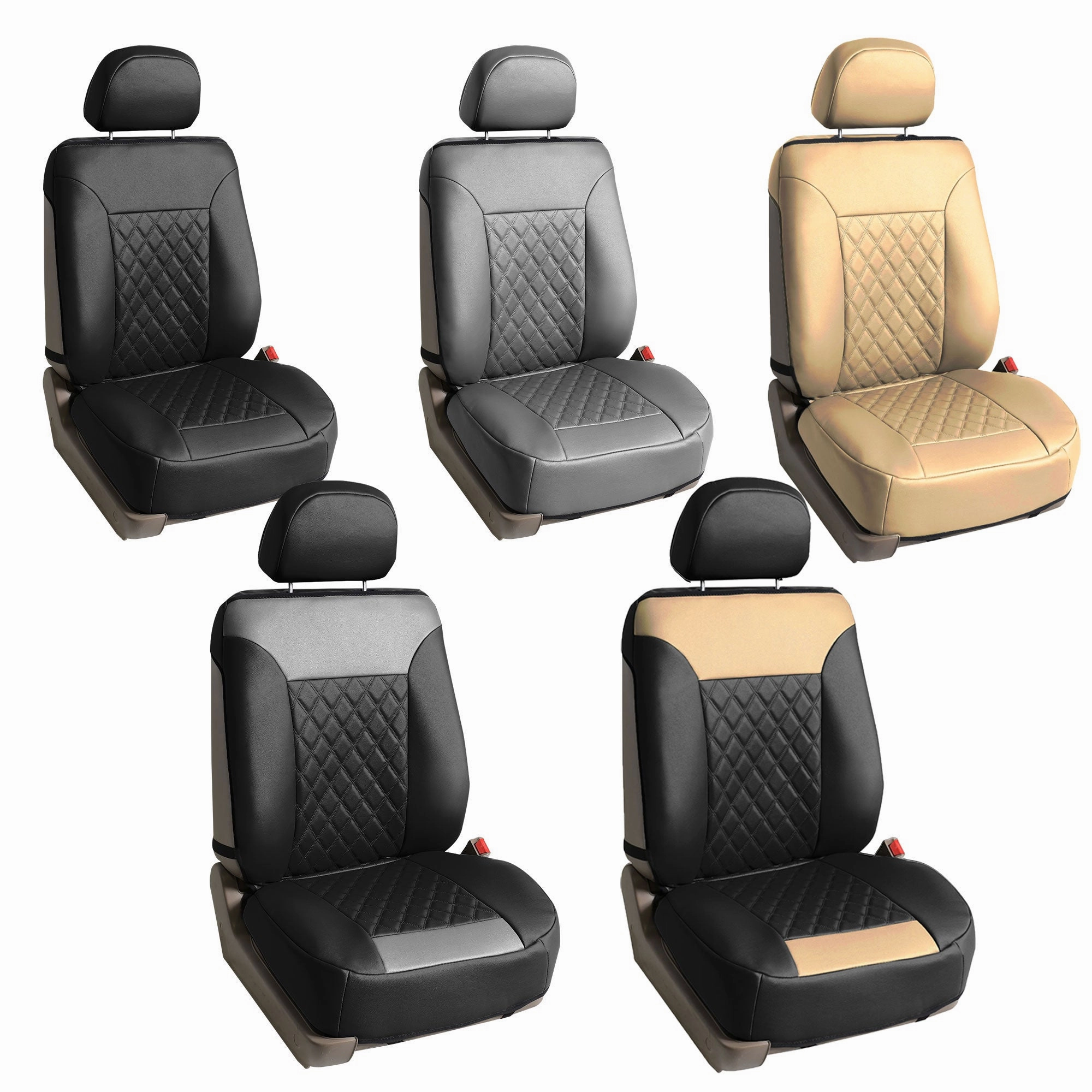 Deluxe Faux Leather Diamond Pattern Car Seat Cushions - Front Set Gray / Black