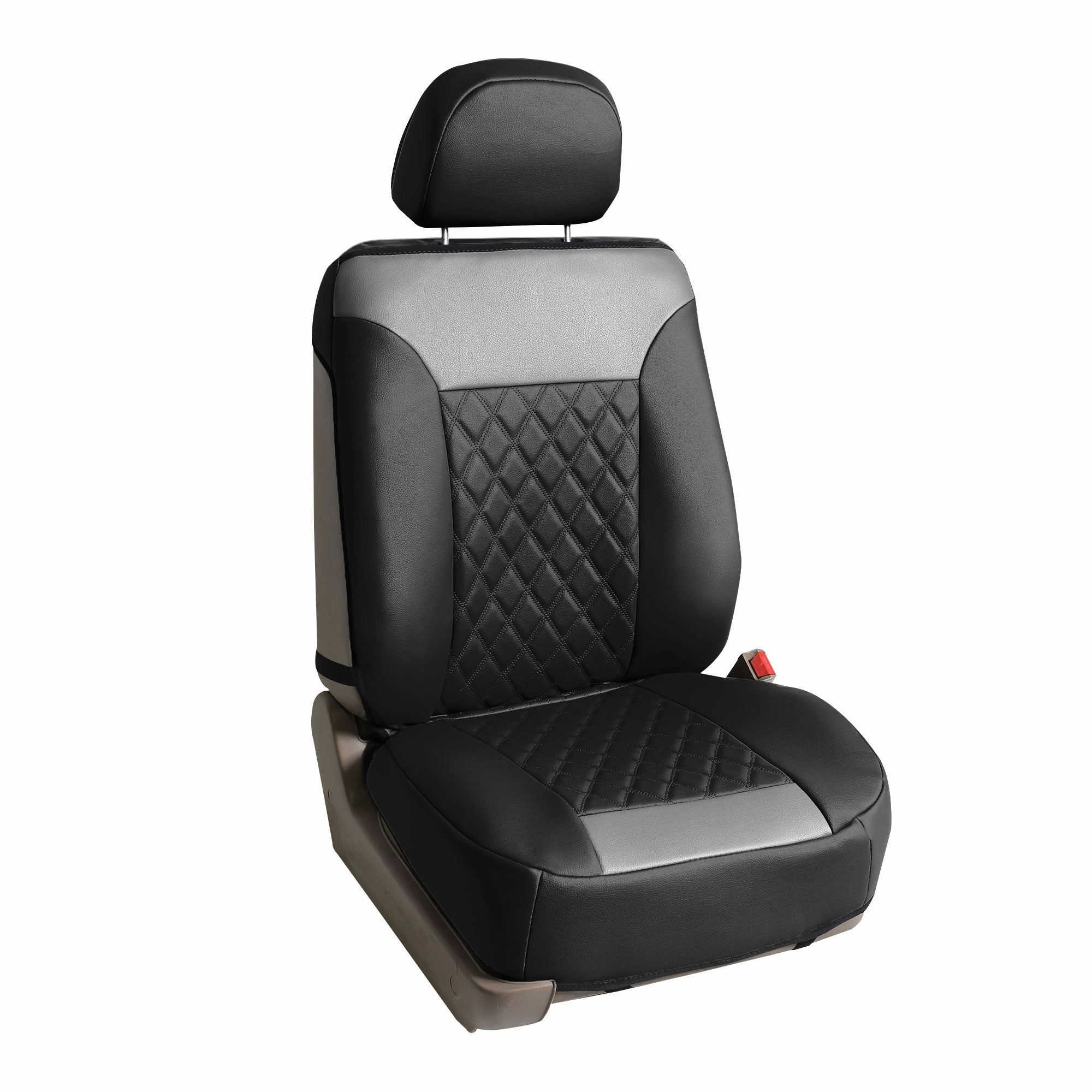 Deluxe Faux Leather Diamond Pattern Car Seat Cushions - Front Set Gray / Black