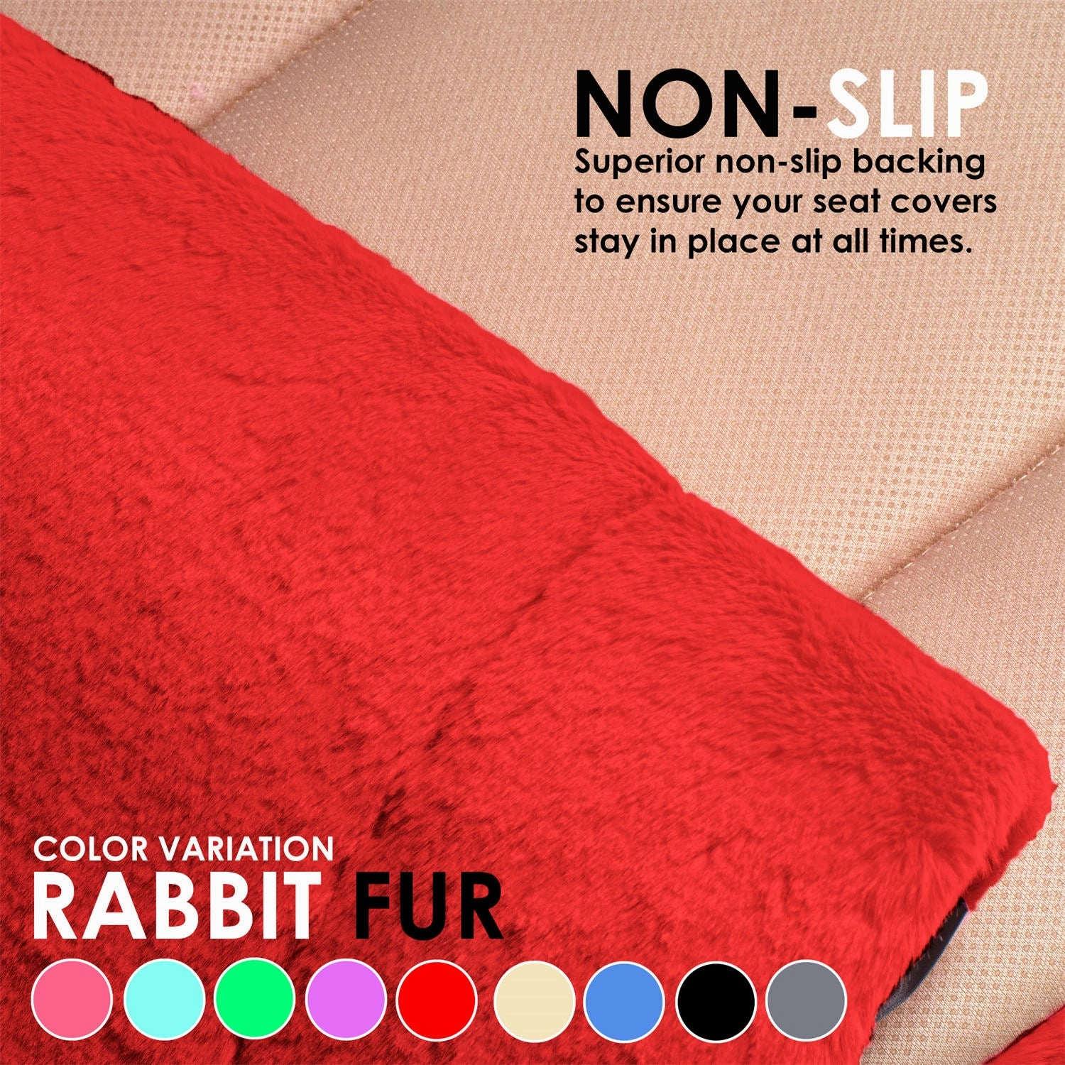 Doe16 Faux Rabbit Fur Car Seat Cushions - Front Set Red