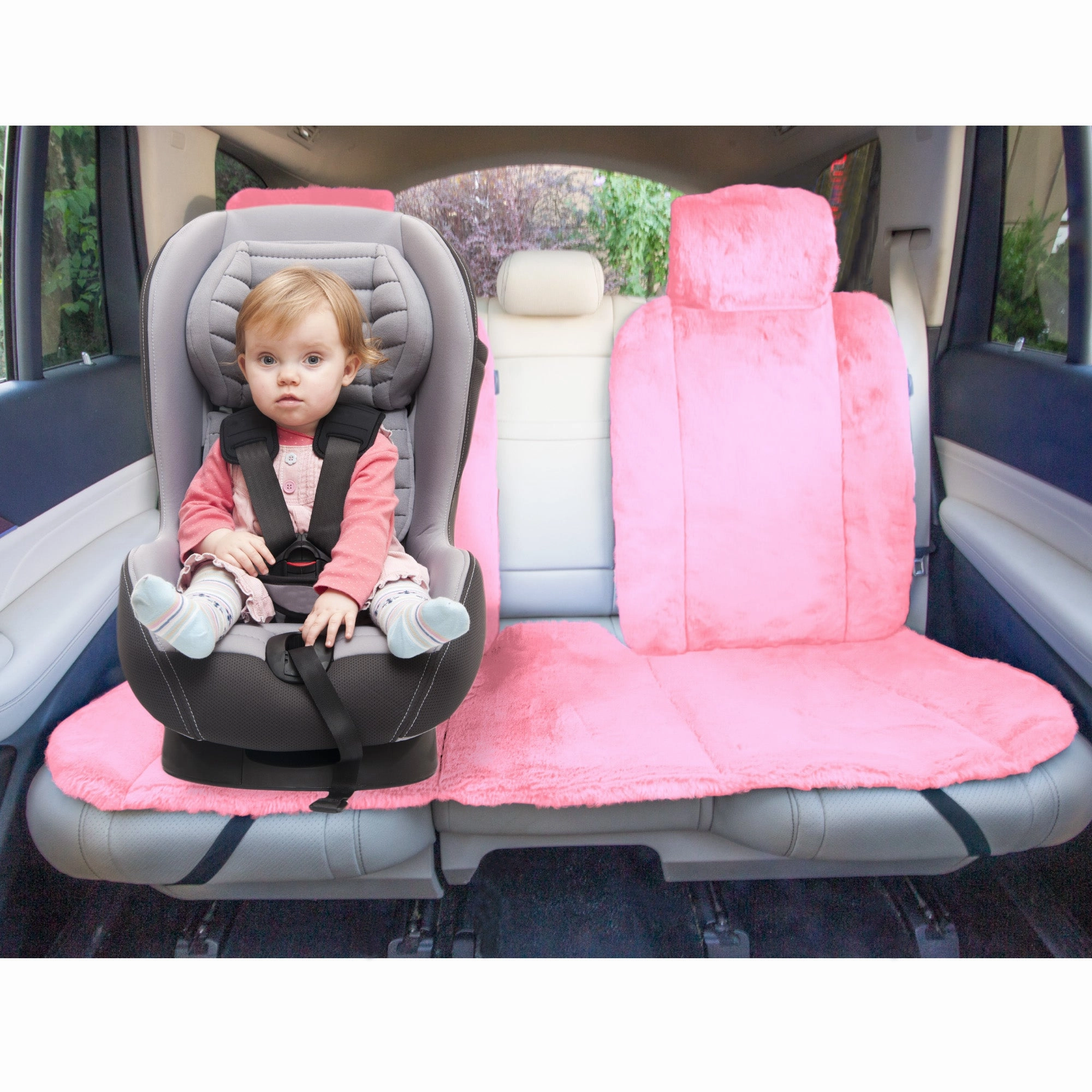 Doe16 Faux Rabbit Fur Car Seat Cushions - Rear Set Pink