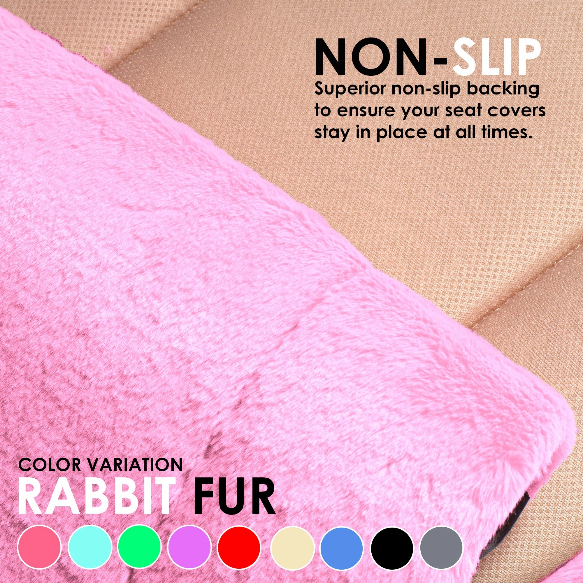 Doe16 Faux Rabbit Fur Car Seat Cushions - Rear Set Pink