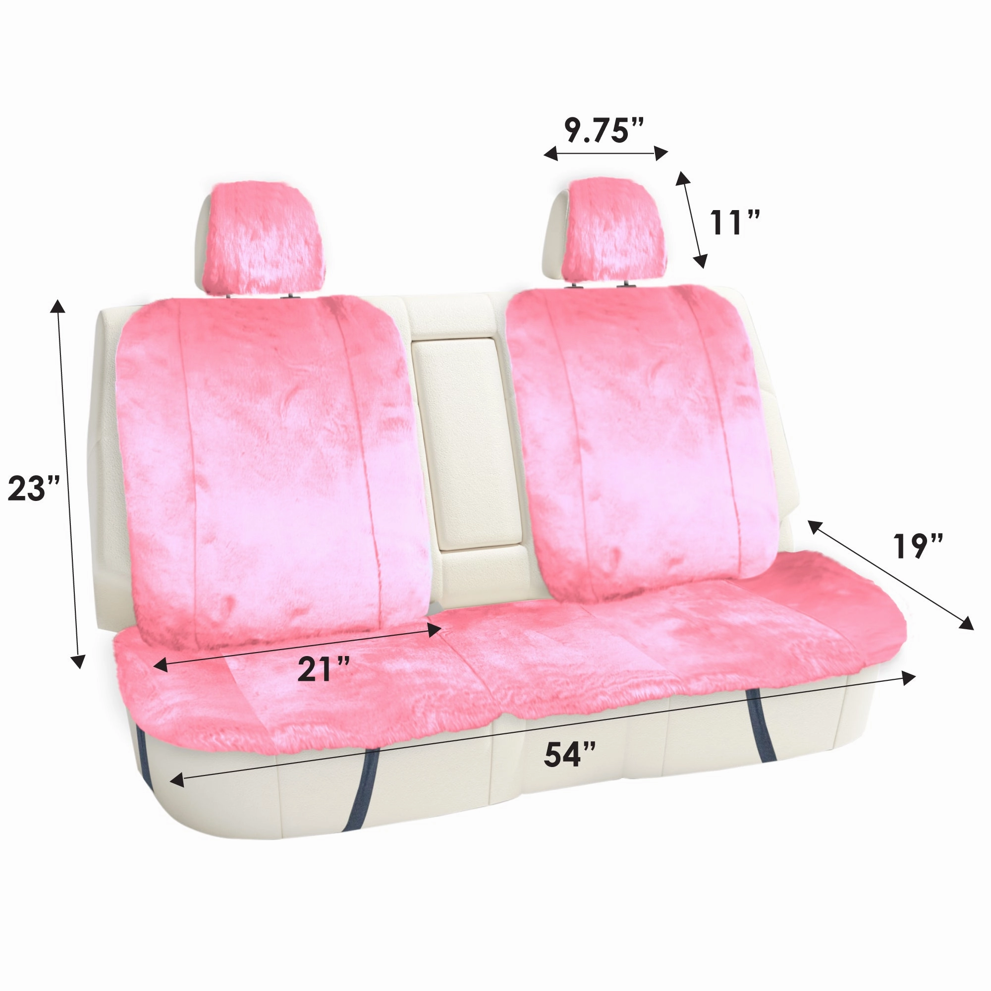 Doe16 Faux Rabbit Fur Car Seat Cushions - Rear Set Pink