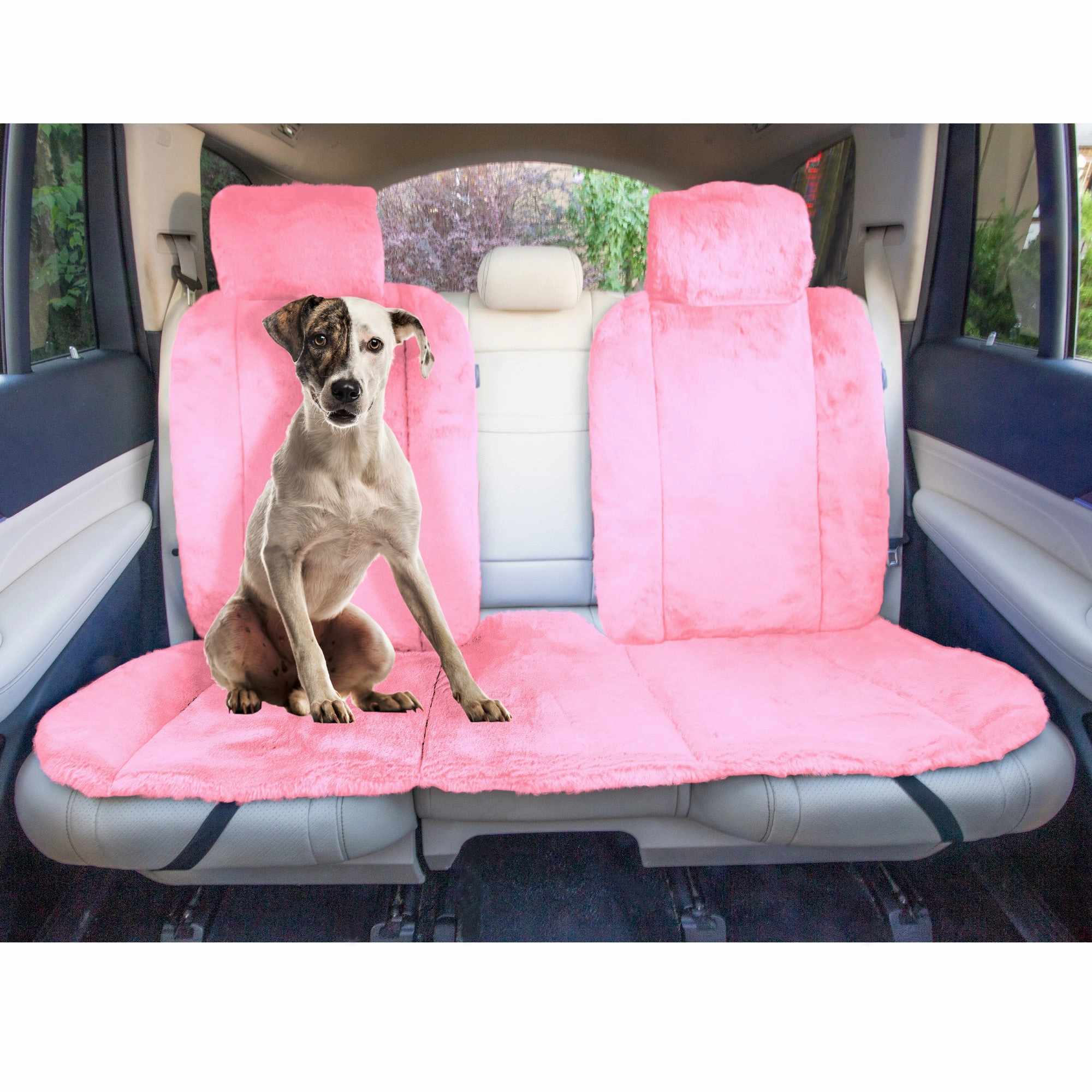 Doe16 Faux Rabbit Fur Car Seat Cushions - Rear Set Pink
