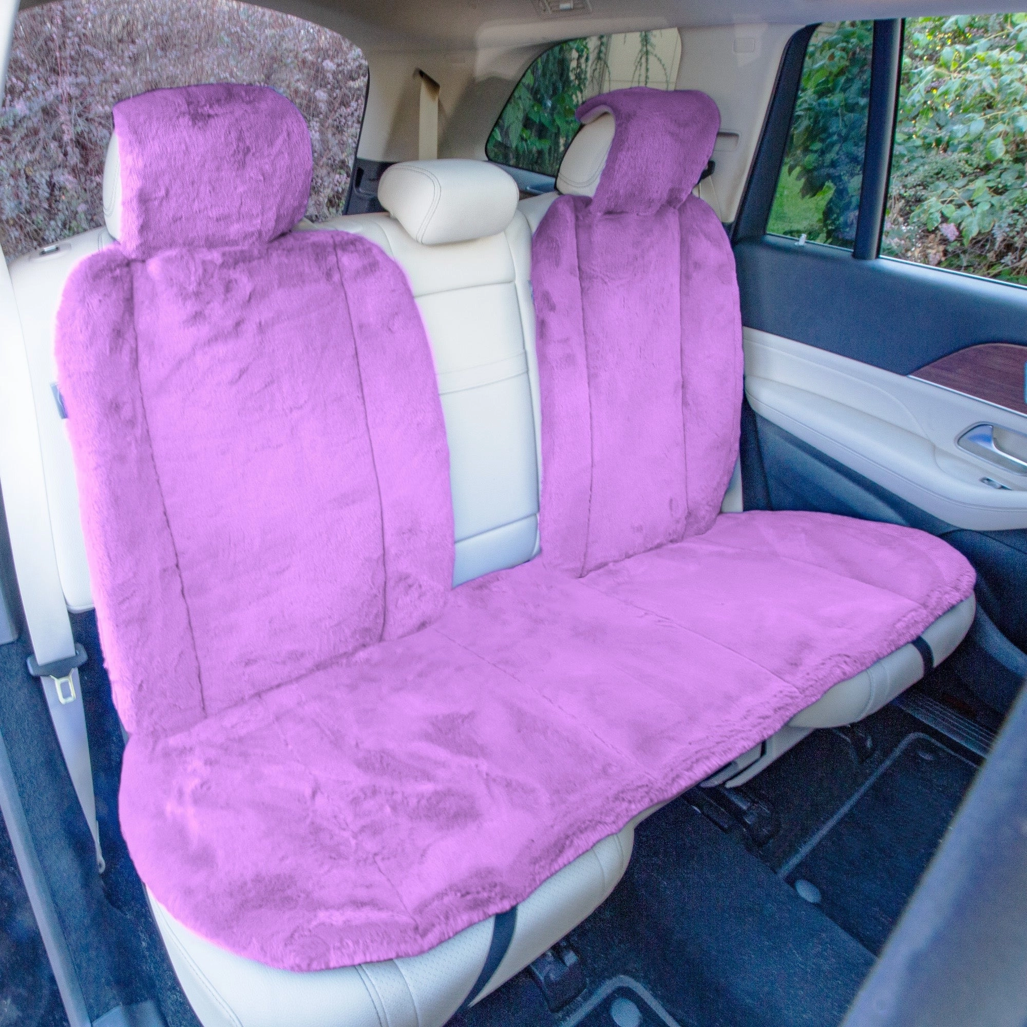 Doe16 Faux Rabbit Fur Car Seat Cushions - Rear Set Purple