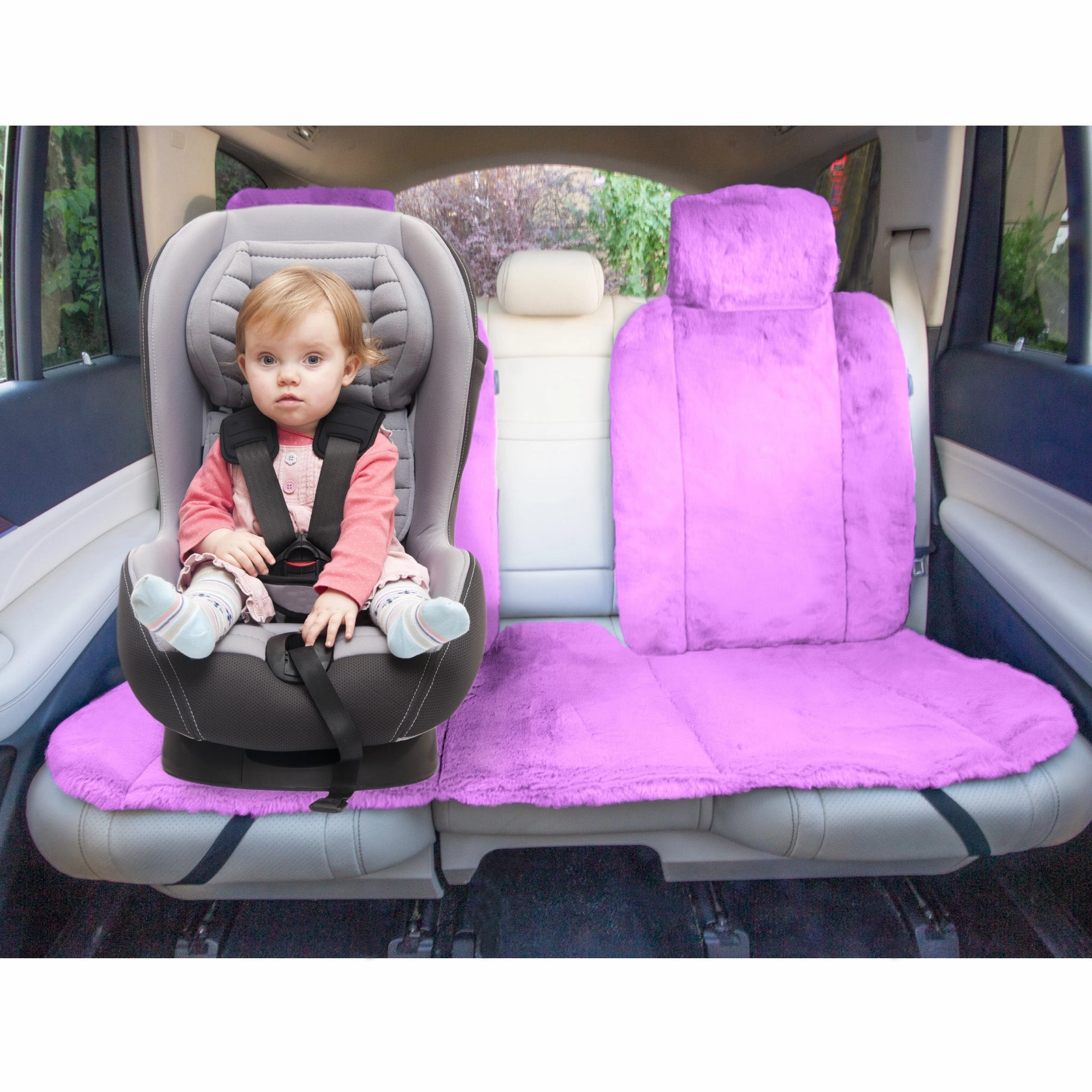 Doe16 Faux Rabbit Fur Car Seat Cushions - Rear Set Purple