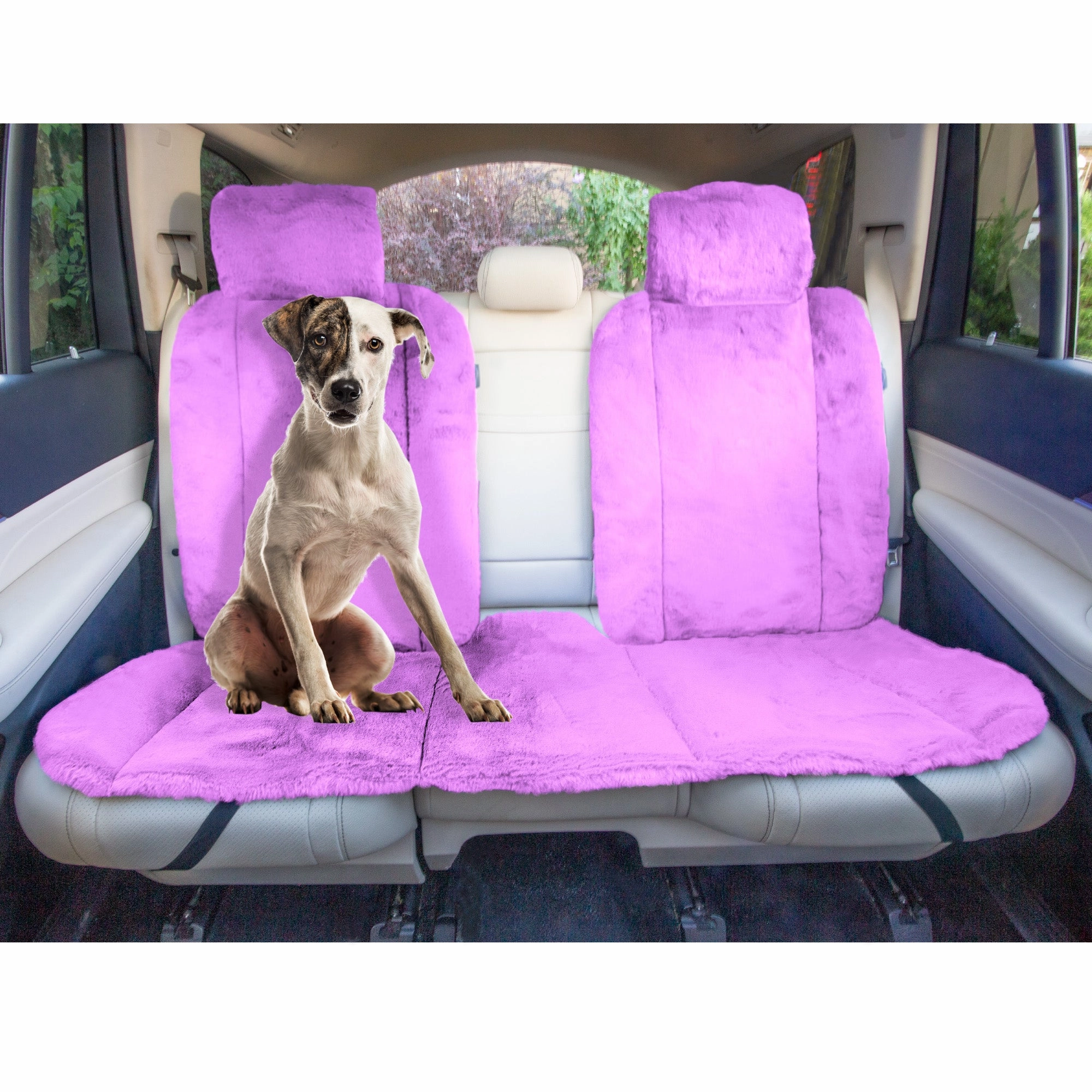 Doe16 Faux Rabbit Fur Car Seat Cushions - Rear Set Purple