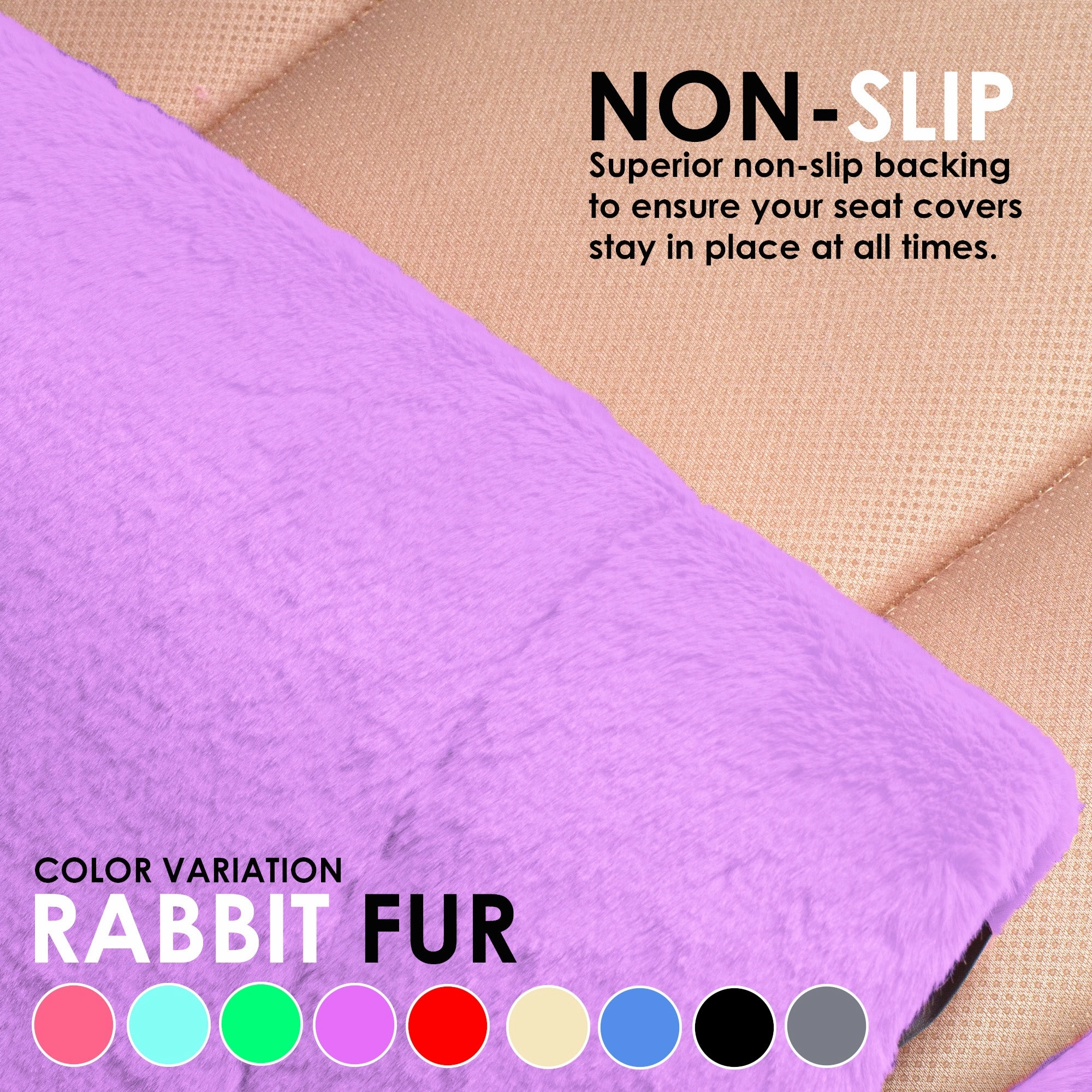 Doe16 Faux Rabbit Fur Car Seat Cushions - Rear Set Purple