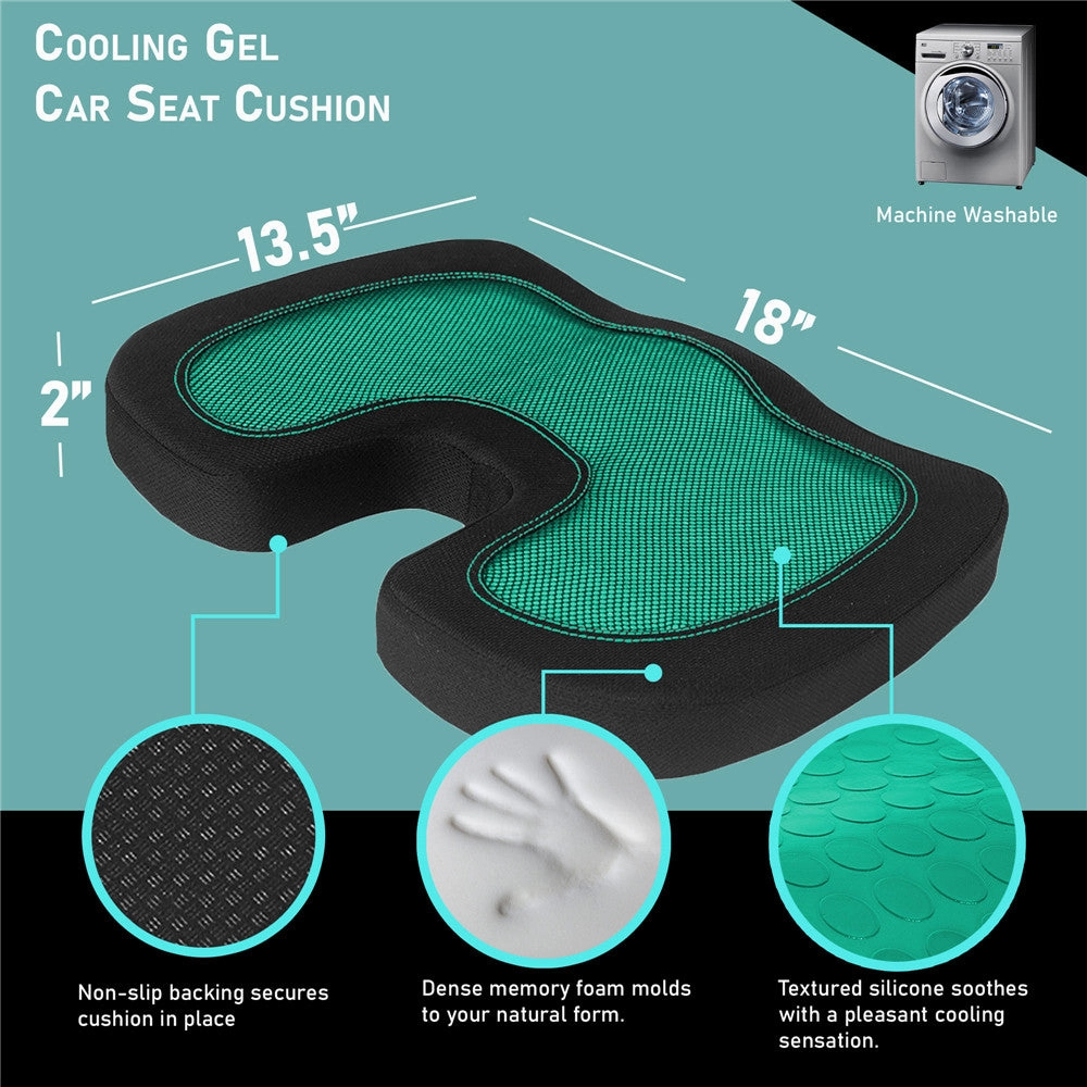 Ergonomic Cooling Gel Car Seat Cushion Green