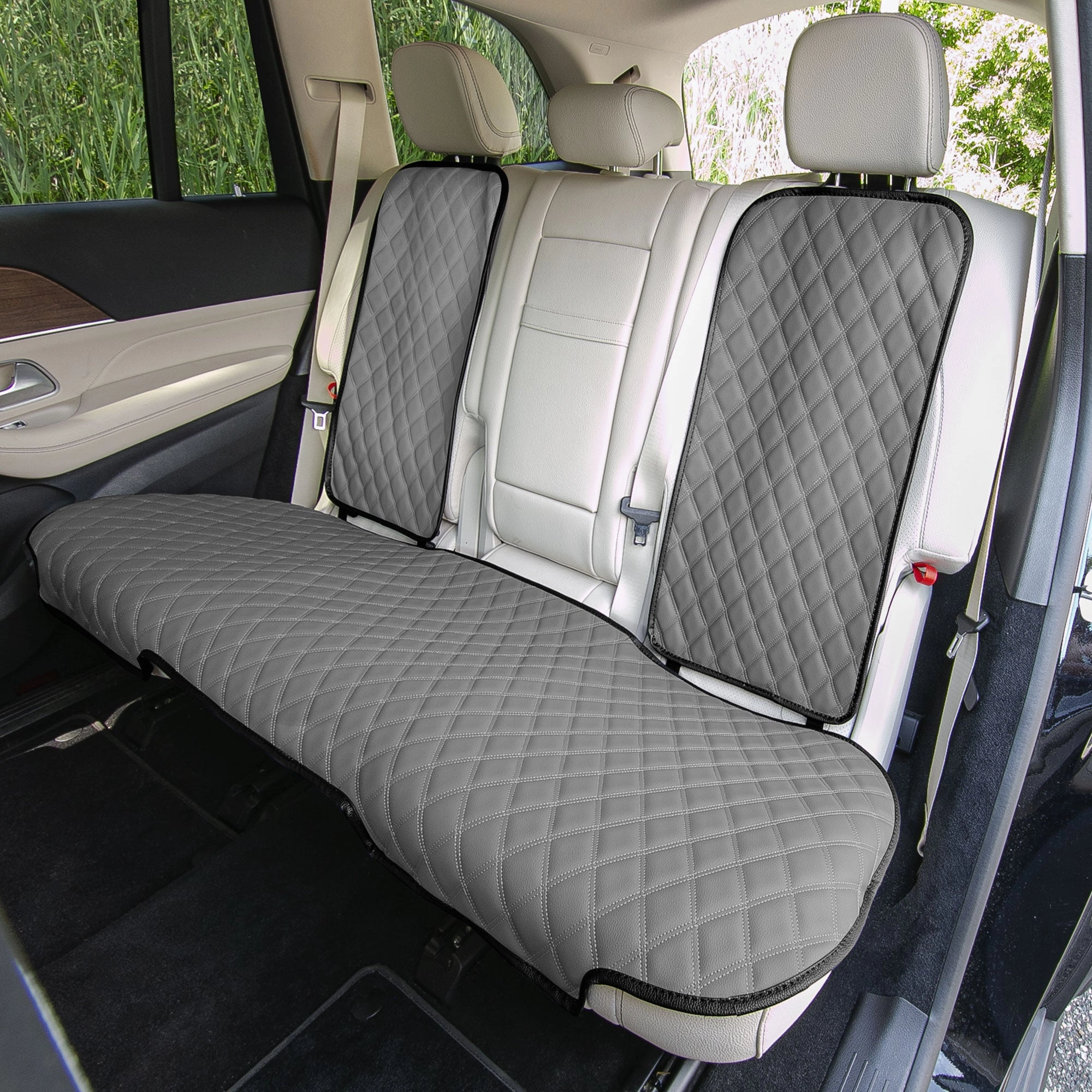 Faux Leather Seat Protectors - Rear Set Gray