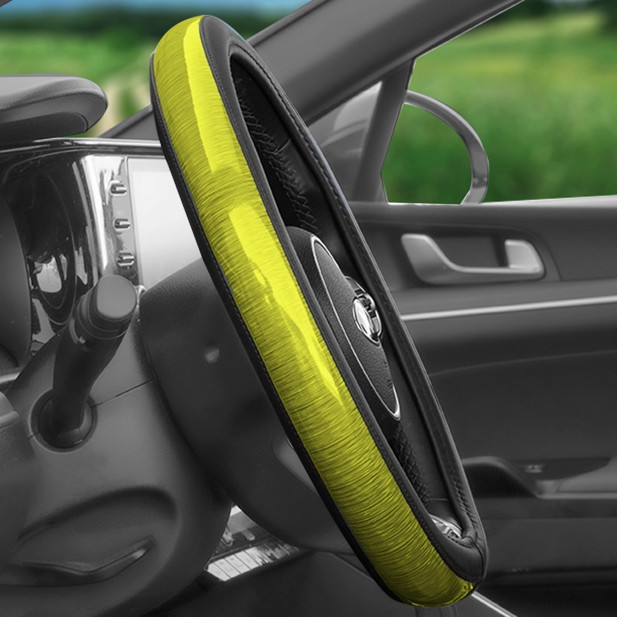Galaxy13 Metallic Striped Steering Wheel Cover Yellow