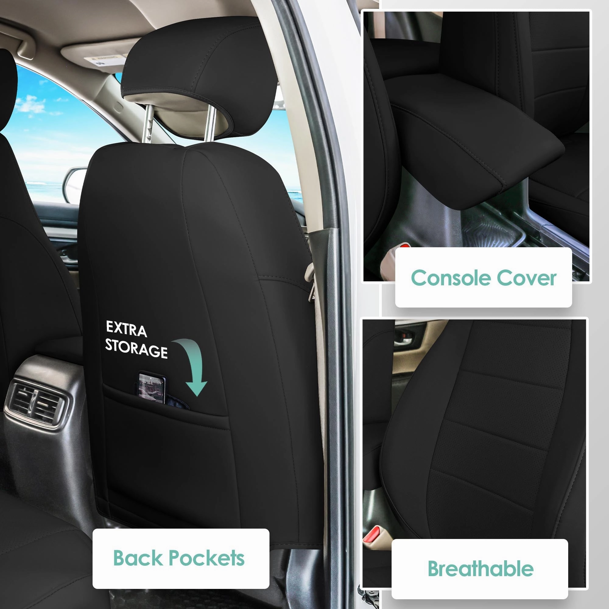 Honda CR-V 2017-2022 - Front Set Seat Covers -  Black Faux Leather