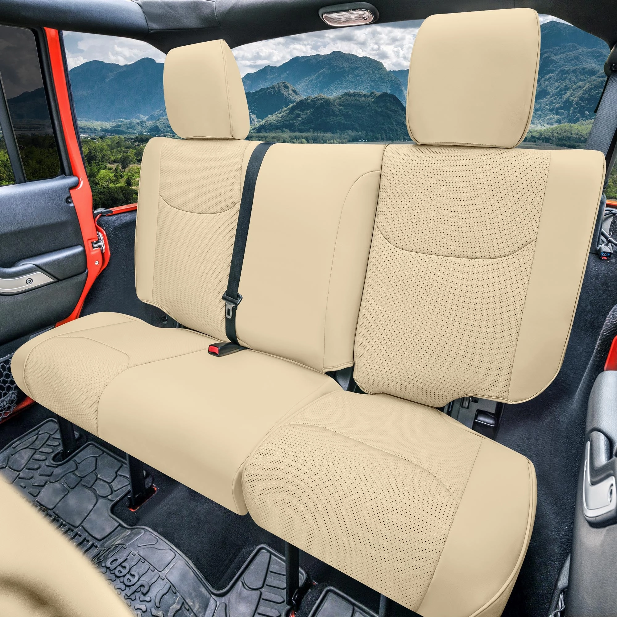 Jeep Wrangler JK 4-Door 2007-2017 - Rear Set Seat Covers - Solid Beige Faux Leather