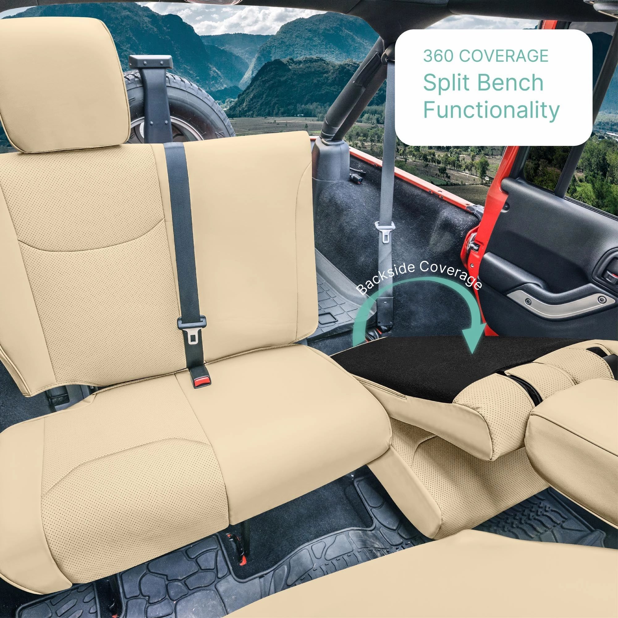 Jeep Wrangler JK 4-Door 2007-2017 - Rear Set Seat Covers - Solid Beige Faux Leather