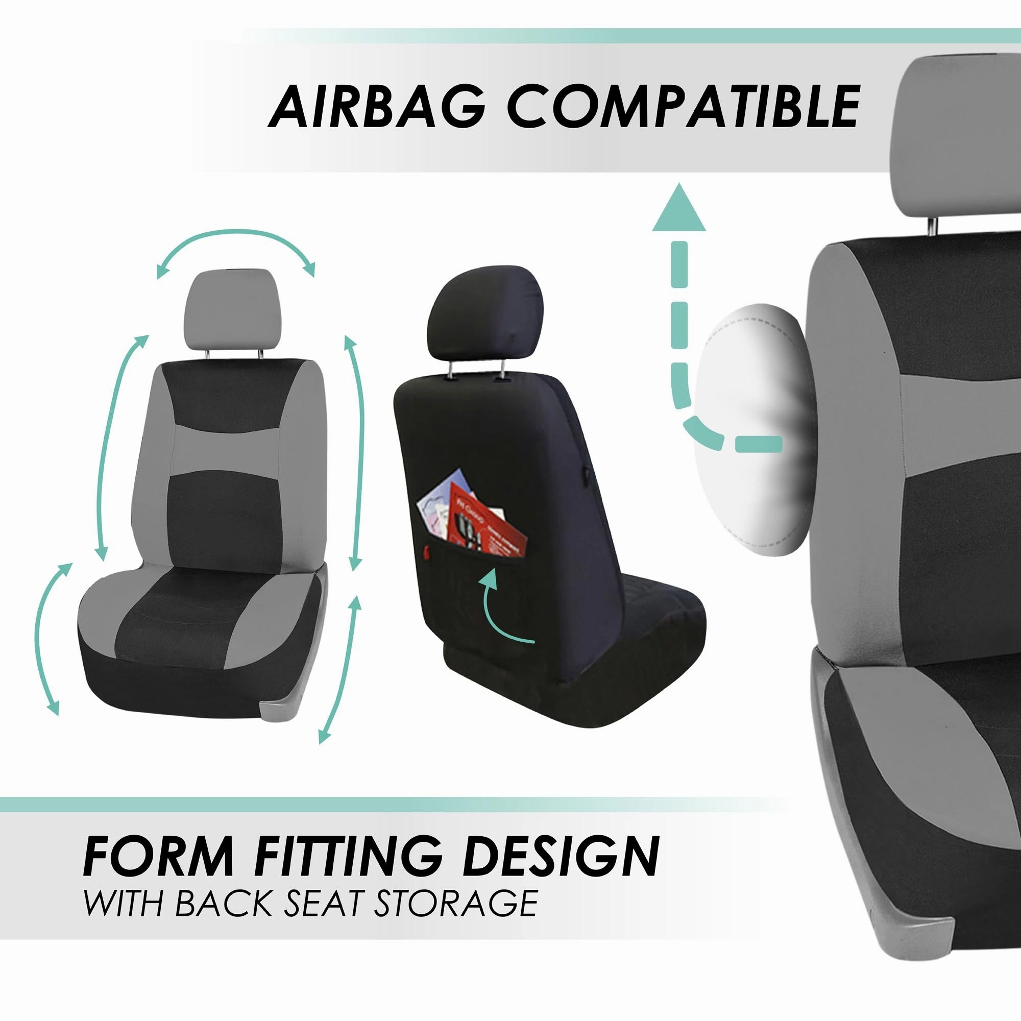 Light & Breezy Flat Cloth Seat Covers - Front Set Gray / Black