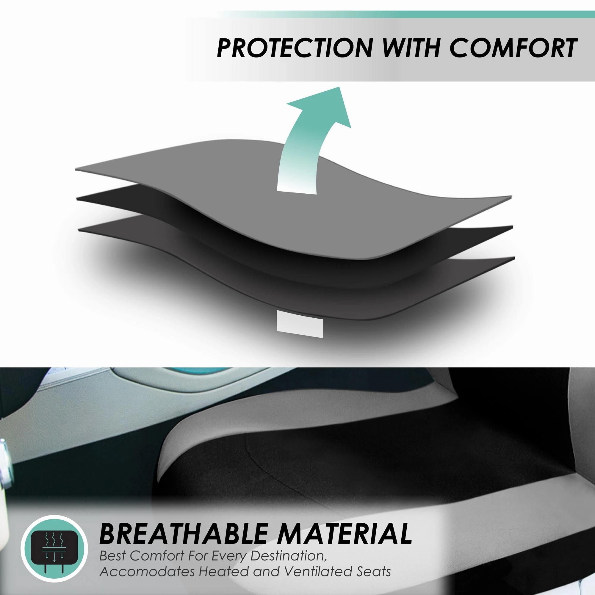 Light & Breezy Flat Cloth Seat Covers - Front Set Gray / Black