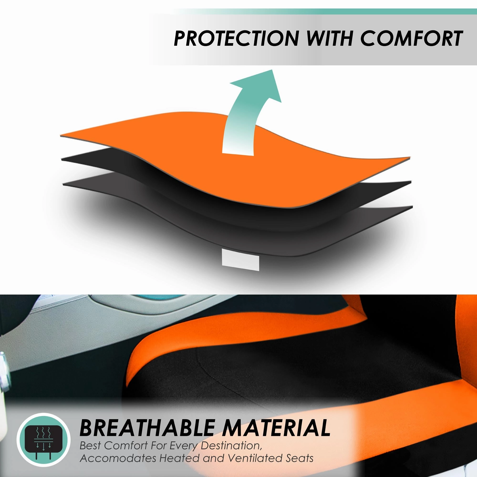 Light & Breezy Flat Cloth Seat Covers - Front Set Orange