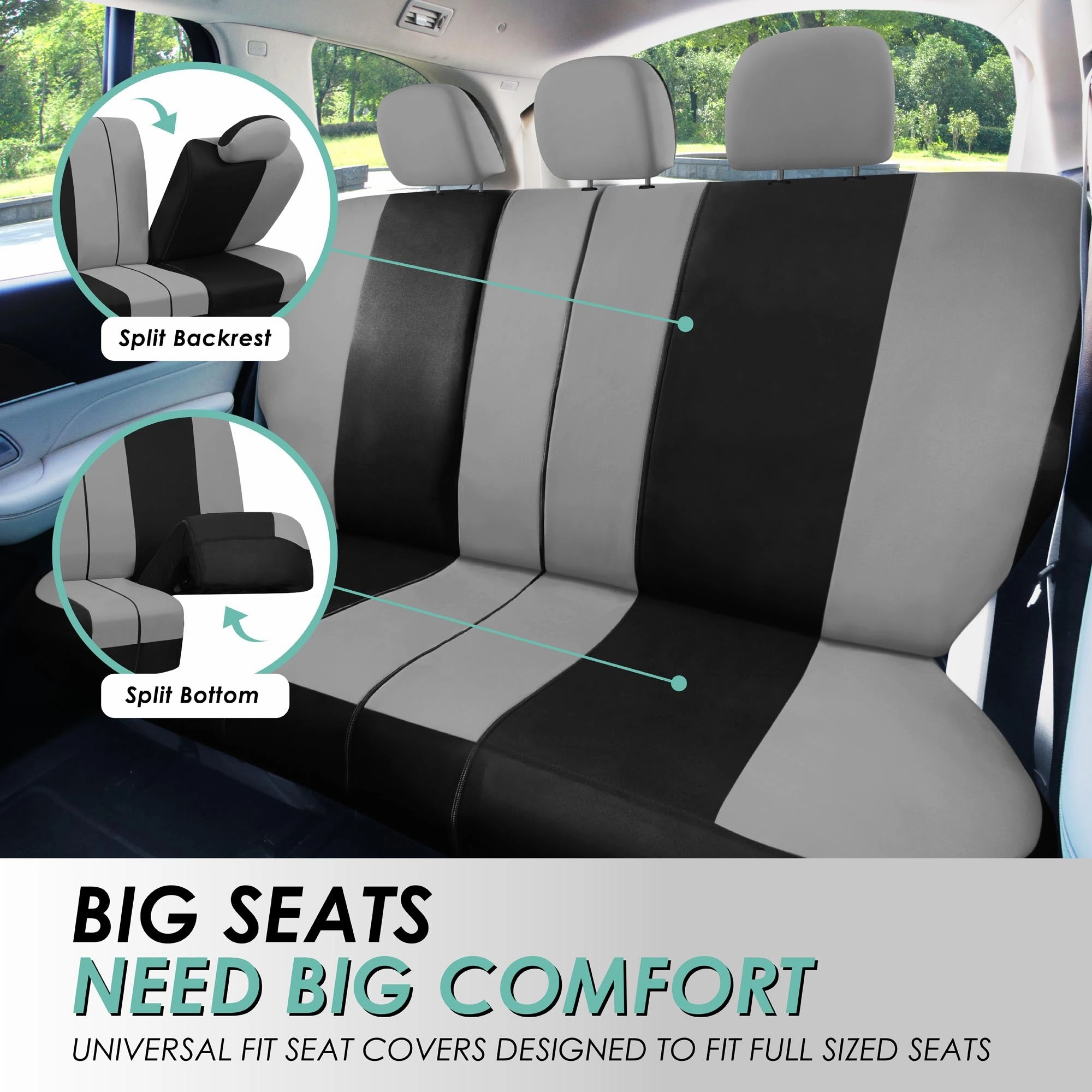 Light & Breezy Flat Cloth Seat Covers - Rear Gray / Black
