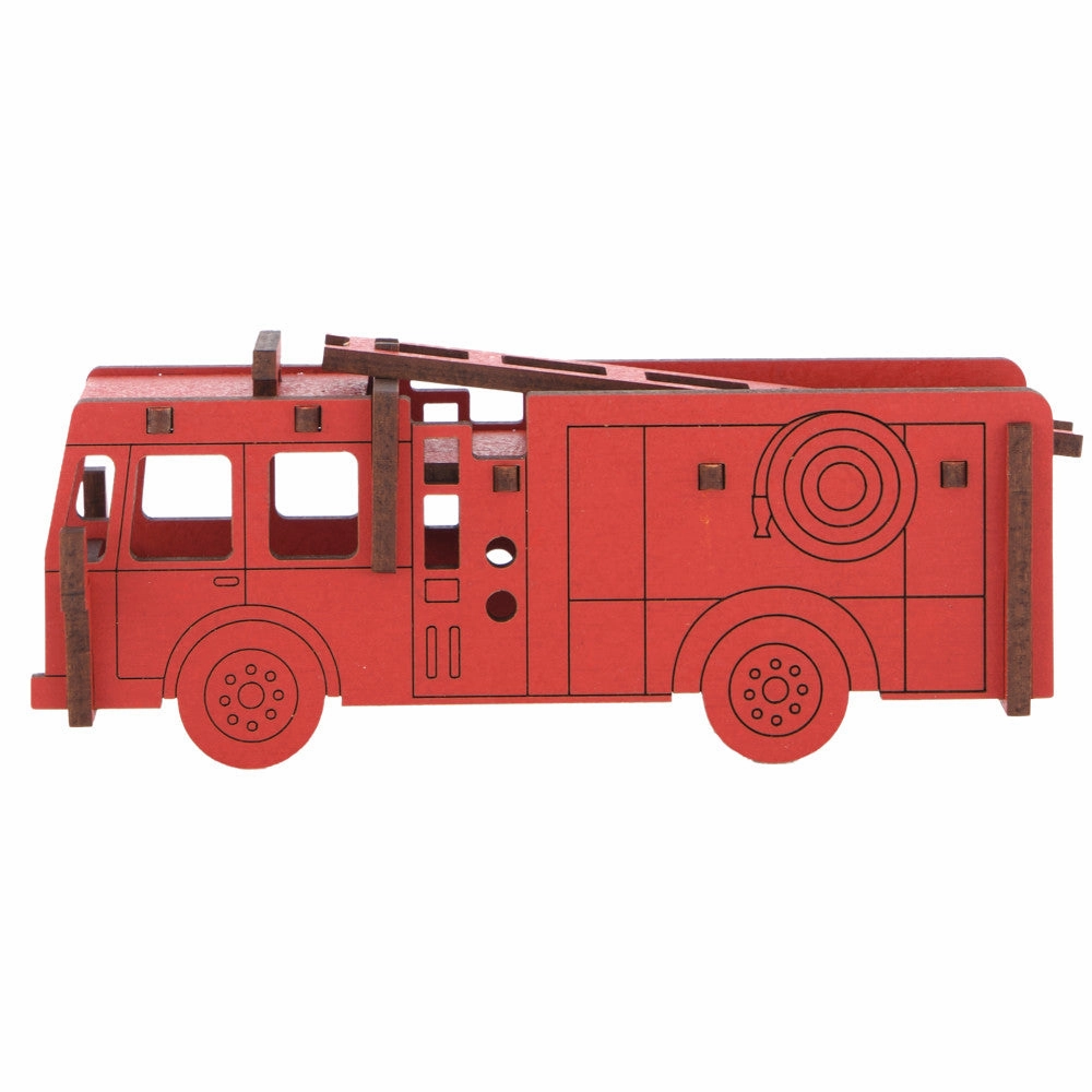 Little & Wood: Fiery Fun! 3D Fire Engine Wooden Kit-Set - Medium, Red