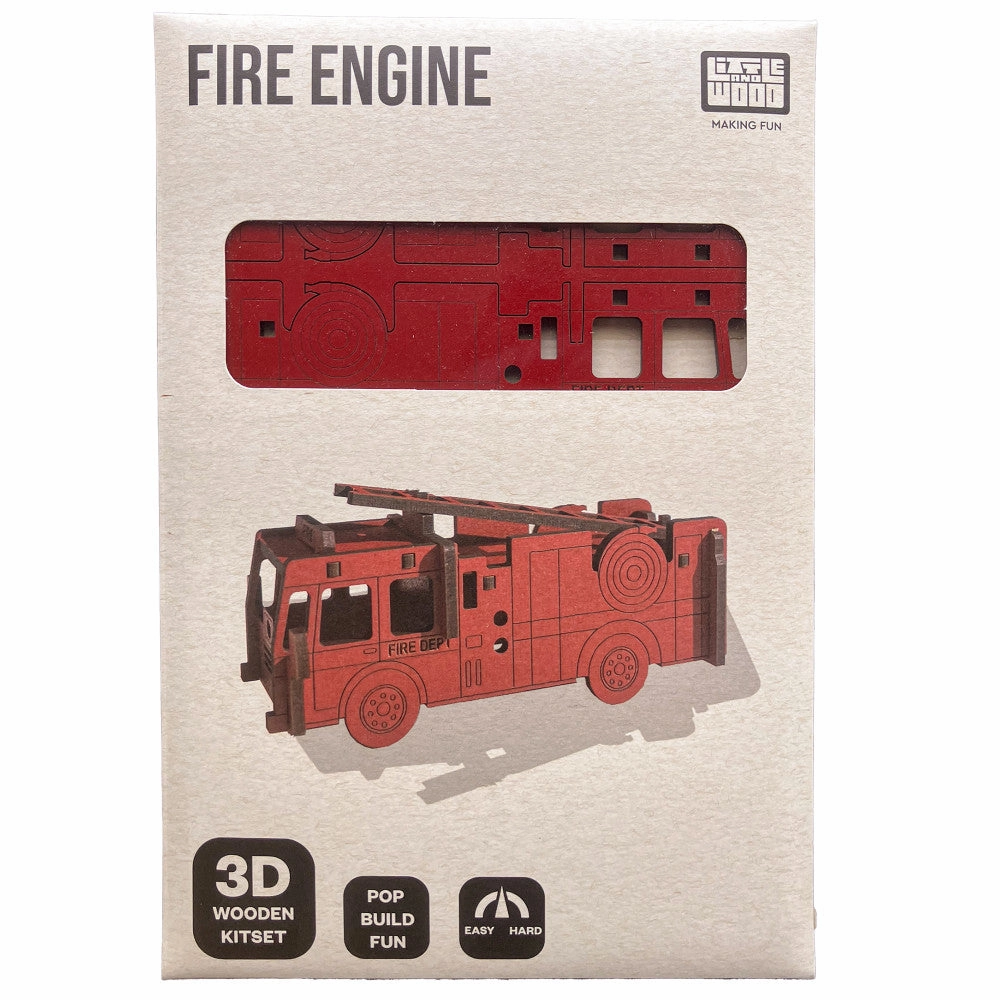 Little & Wood: Fiery Fun! 3D Fire Engine Wooden Kit-Set - Medium, Red
