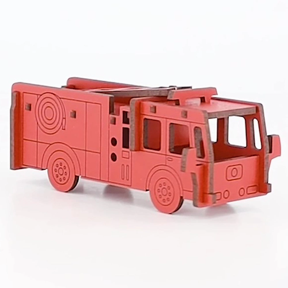Little & Wood: Fiery Fun! 3D Fire Engine Wooden Kit-Set - Medium, Red