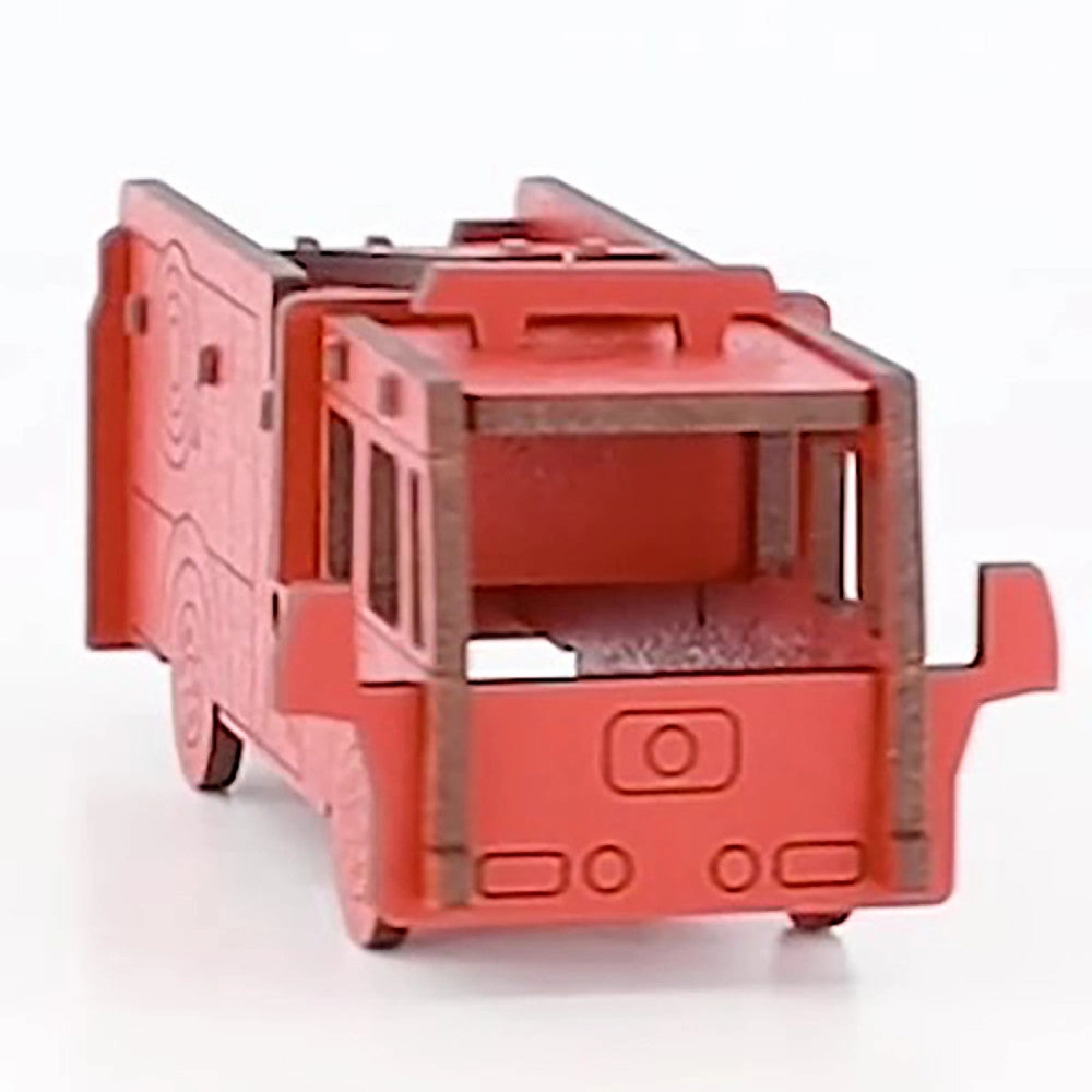 Little & Wood: Fiery Fun! 3D Fire Engine Wooden Kit-Set - Medium, Red