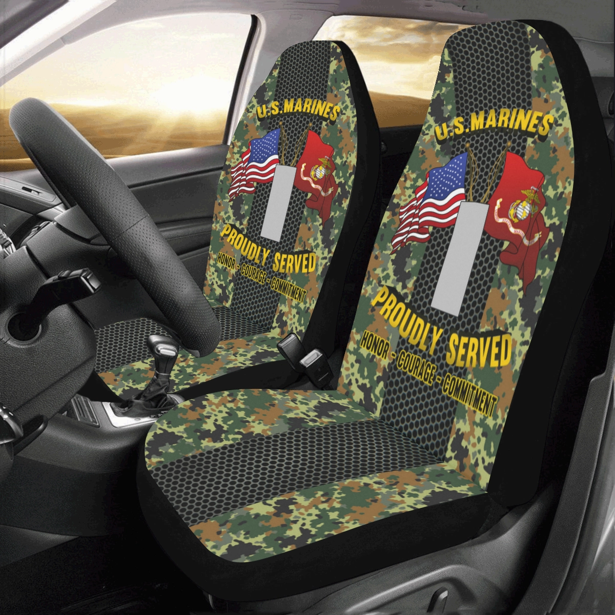 M.Corps O-2 First Lieutenant O2 1stLt M.Corps O2 Commissioned Officer Car Seat Covers (Set of 2)