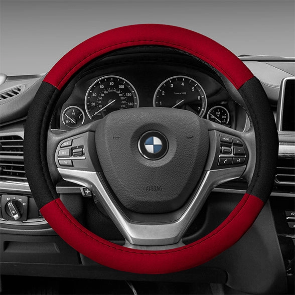 Modernistic Steering Wheel Cover and Seat Belt Pads Red