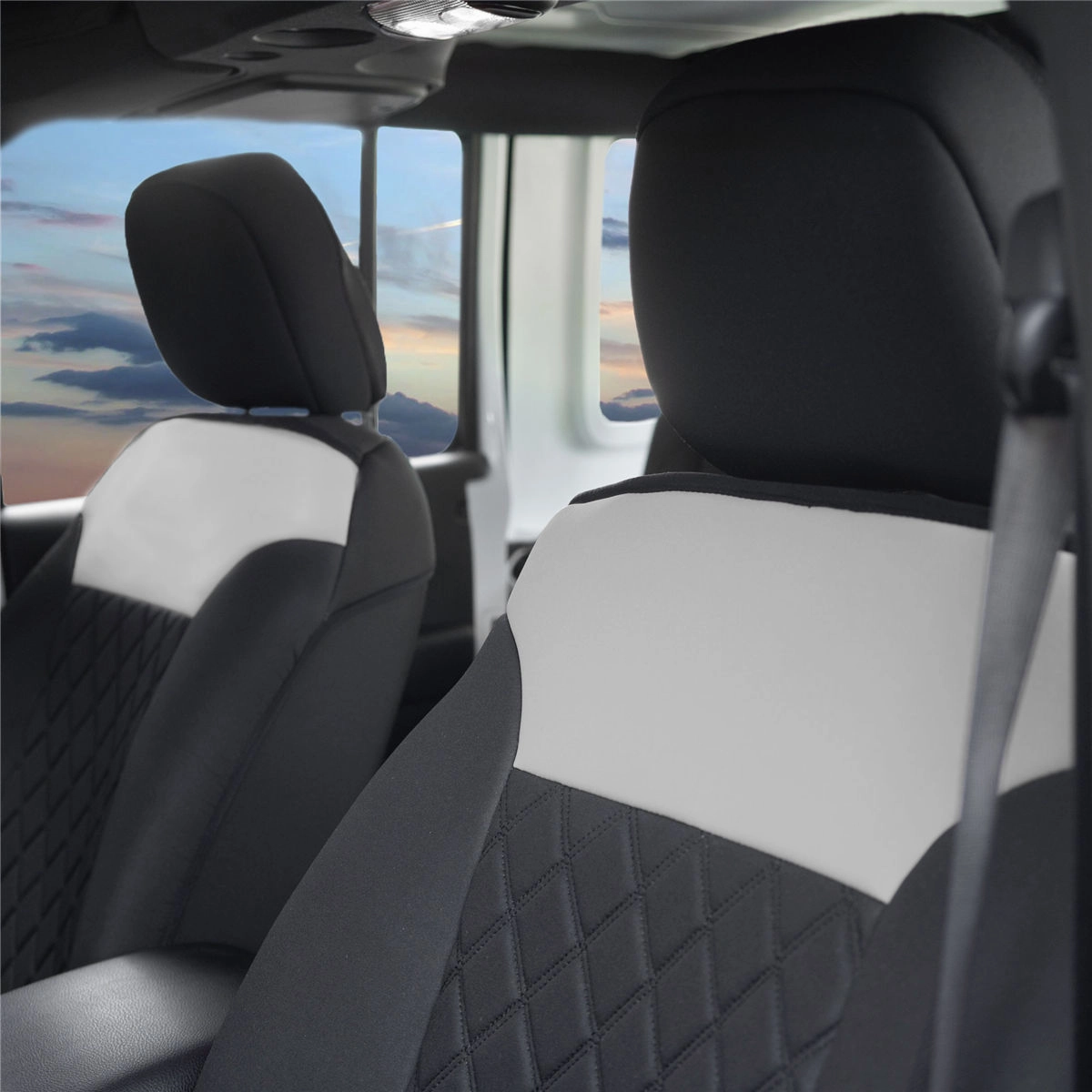 Neosupreme Quality Car Seat Cushions - Front Set Gray / Black