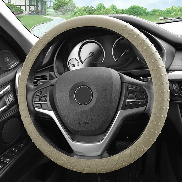 Nibbed Silicone Steering Wheel Cover with Massaging Grip Beige