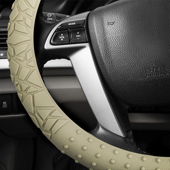 Nibbed Silicone Steering Wheel Cover with Massaging Grip Beige
