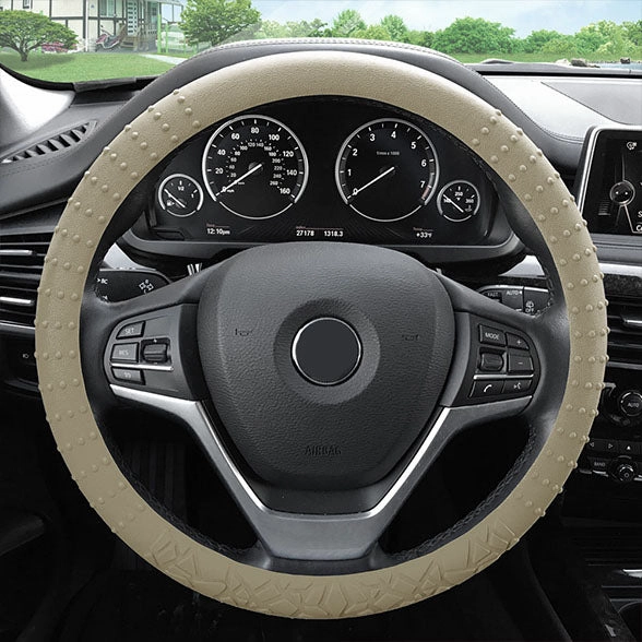 Nibbed Silicone Steering Wheel Cover with Massaging Grip Beige