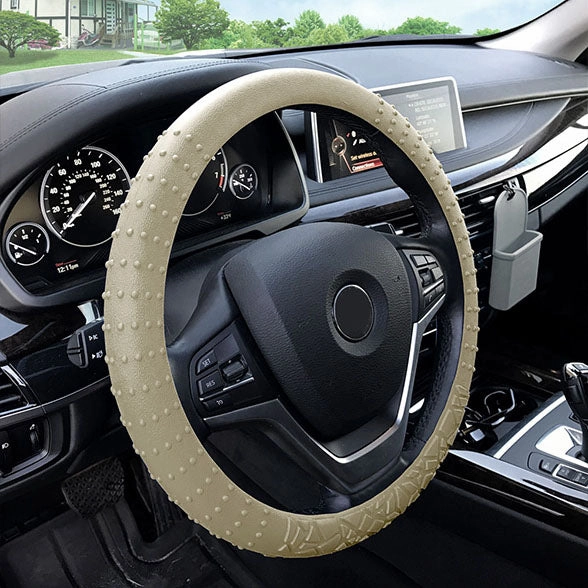 Nibbed Silicone Steering Wheel Cover with Massaging Grip Beige