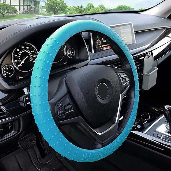 Nibbed Silicone Steering Wheel Cover with Massaging Grip Light Blue