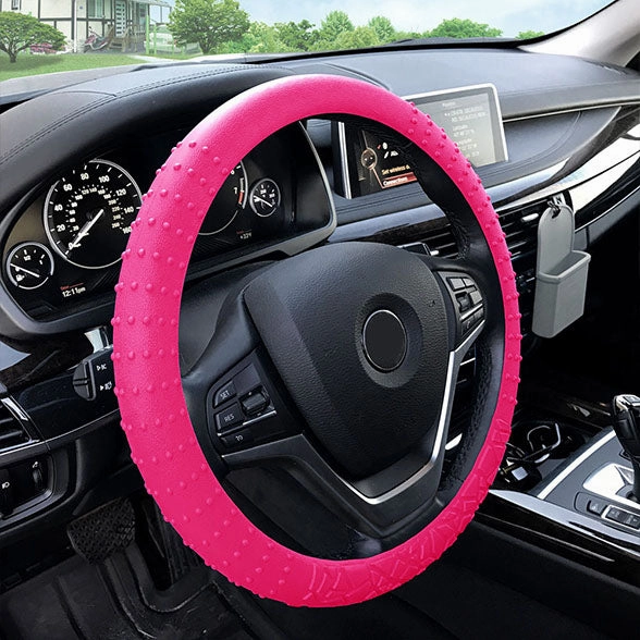 Nibbed Silicone Steering Wheel Cover with Massaging Grip Magenta