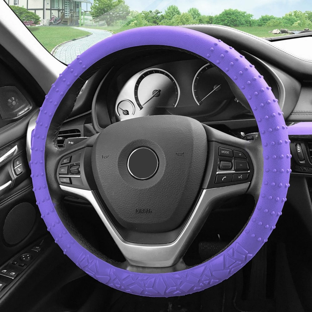 Nibbed Silicone Steering Wheel Cover with Massaging Grip Purple