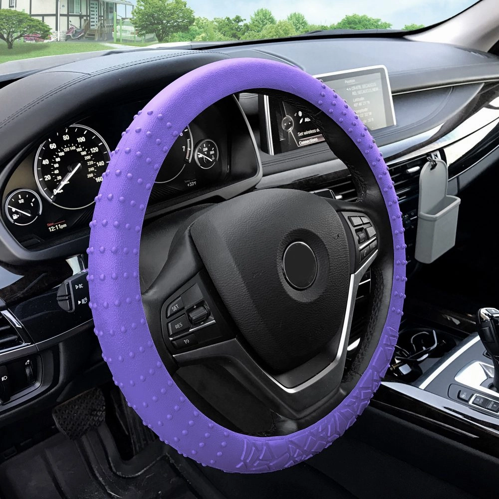 Nibbed Silicone Steering Wheel Cover with Massaging Grip Purple