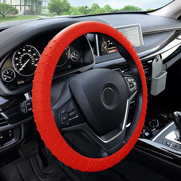 Nibbed Silicone Steering Wheel Cover with Massaging Grip Red