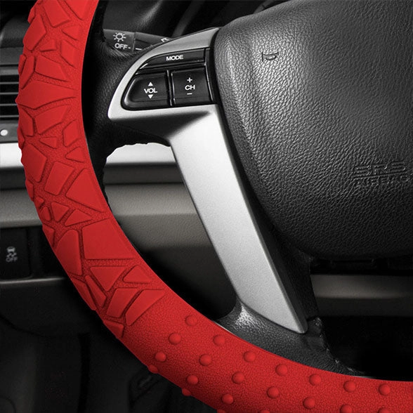 Nibbed Silicone Steering Wheel Cover with Massaging Grip Red